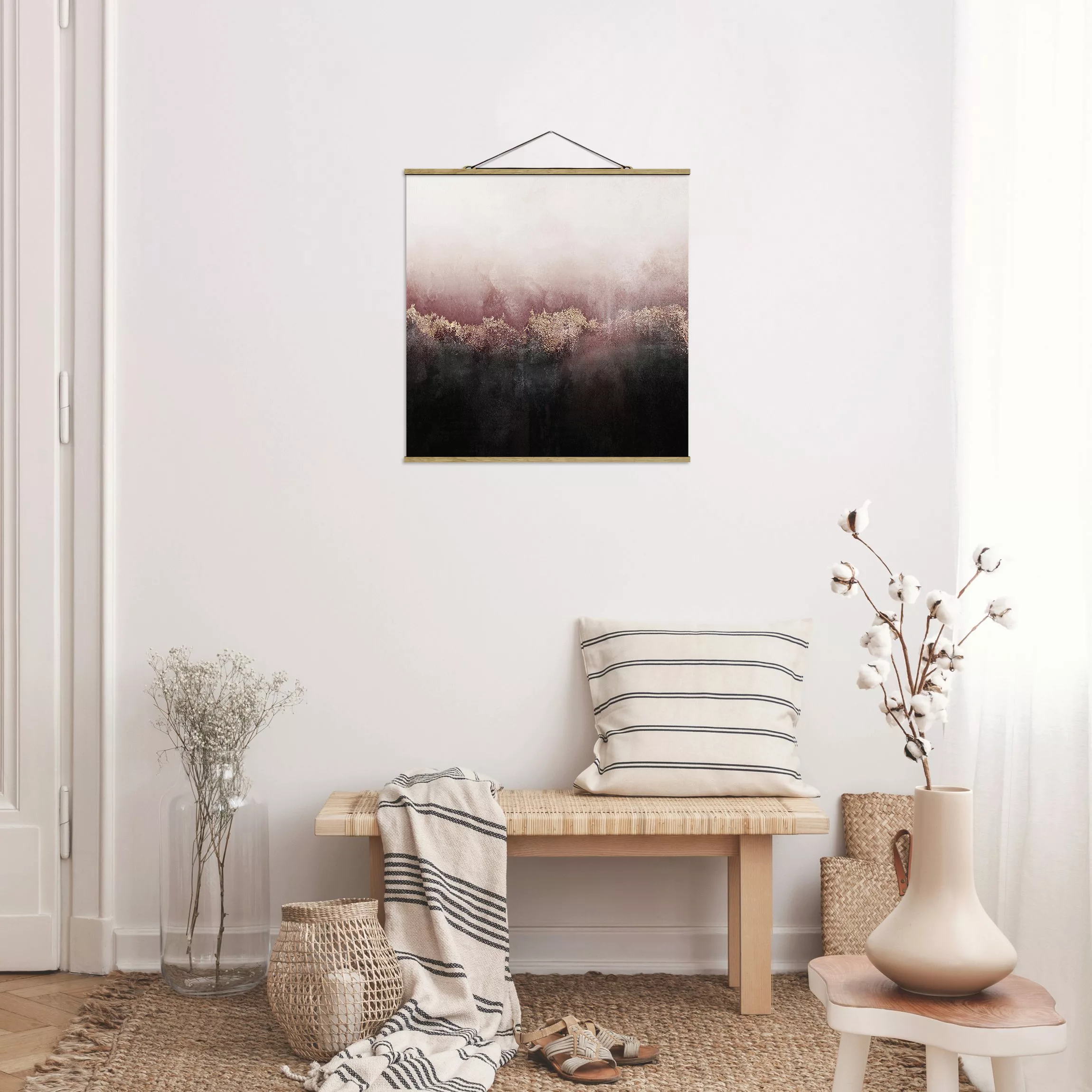 Stoffbild Abstrakt mit Posterleisten - Quadrat Goldene Dämmerung Rosa günstig online kaufen