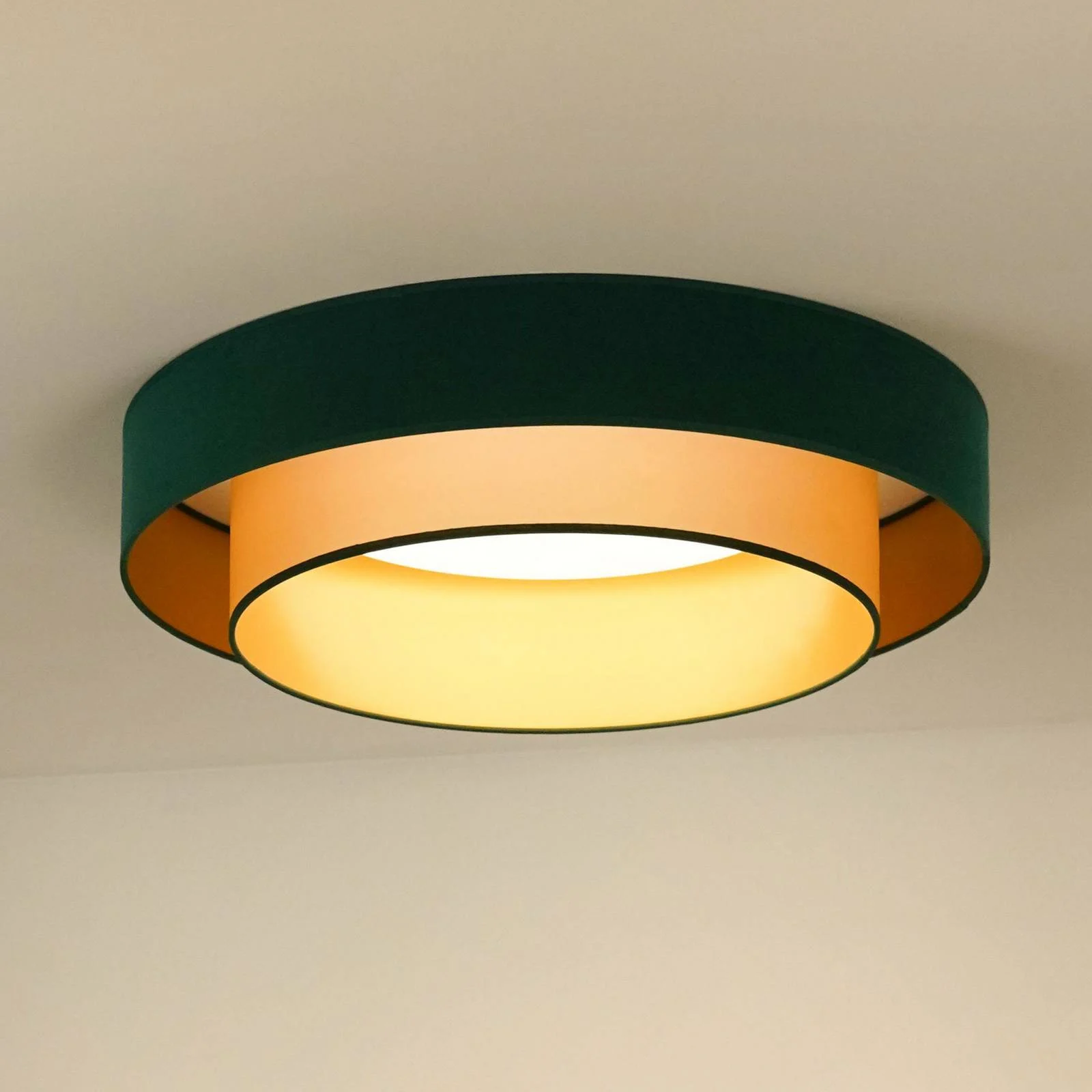 LED-Deckenlampe Luneta, Samt grün/gold, Ø 60 cm, 3-step-dim günstig online kaufen