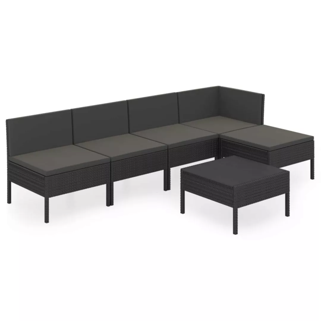 6-tlg. Garten-lounge-set Mit Auflagen Poly Rattan Schwarz günstig online kaufen