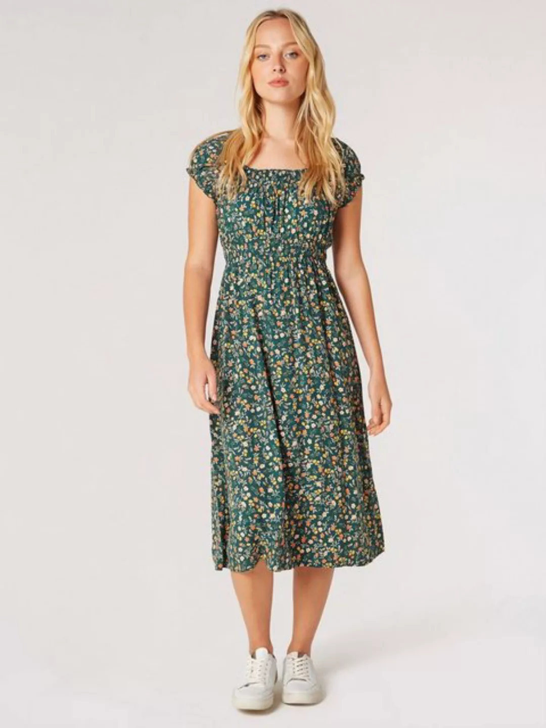 Apricot Midikleid Garden Floral Milkmaid Dress, mit gesmokter Taille günstig online kaufen