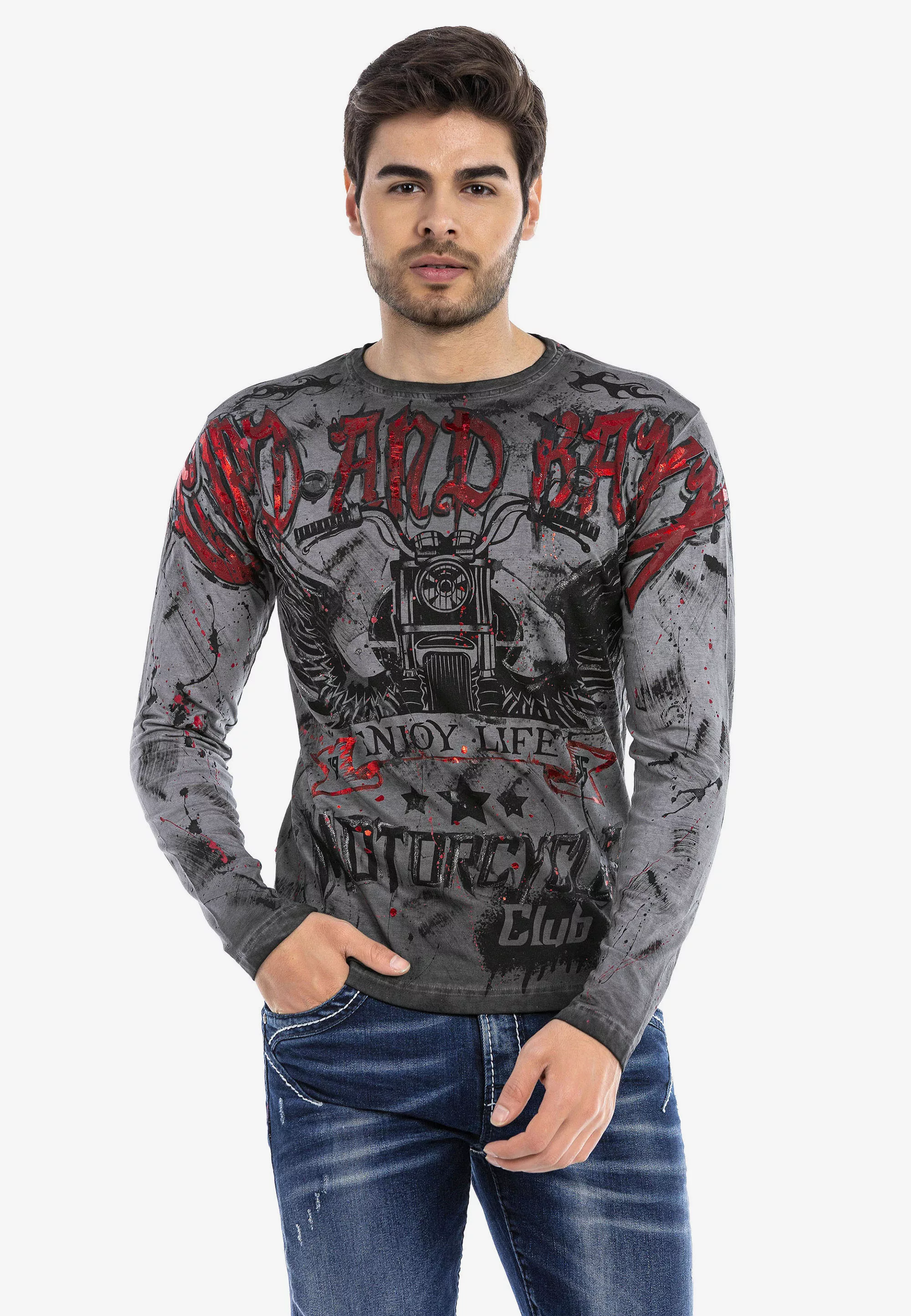 Cipo & Baxx Langarmshirt, mit trendigem Allover-Print günstig online kaufen