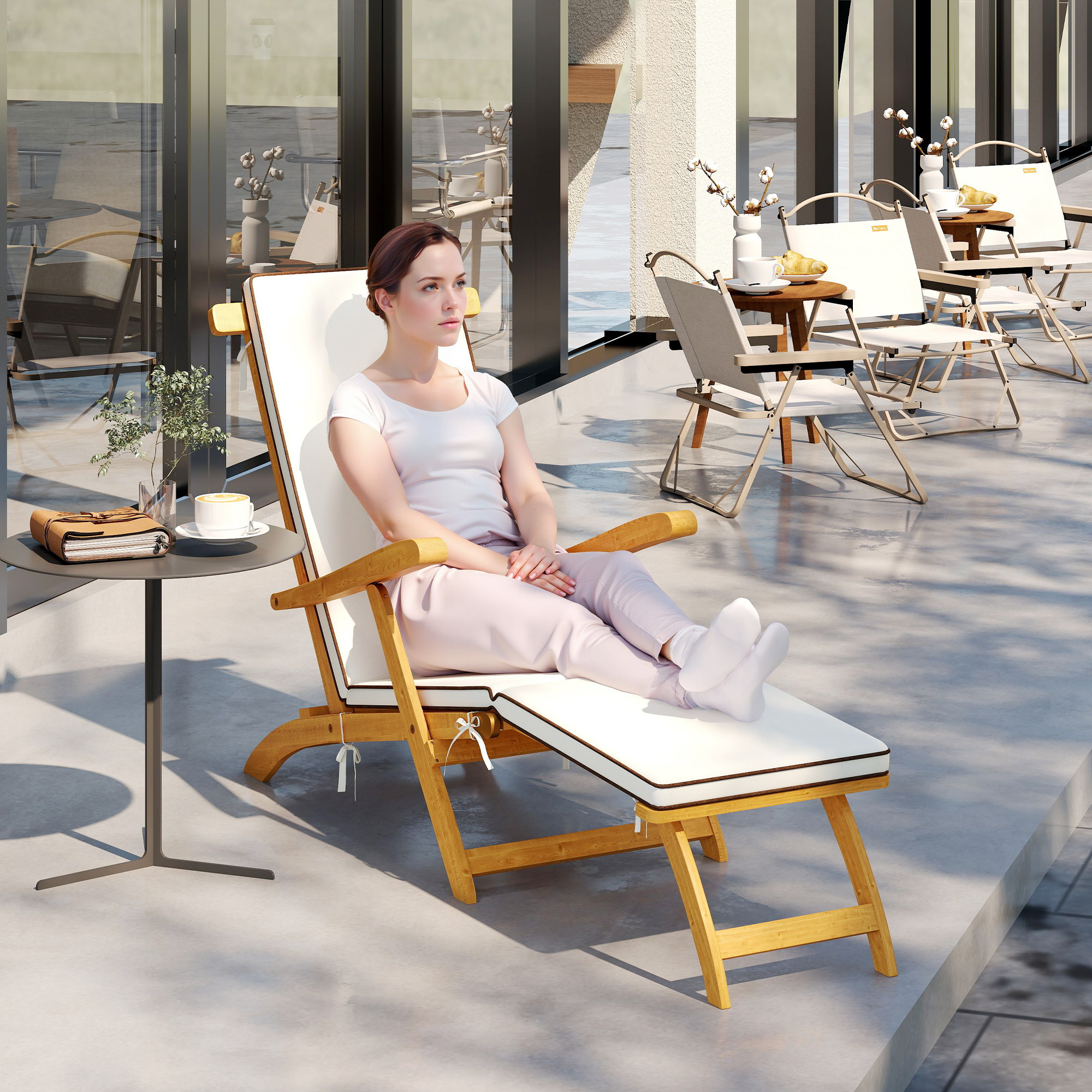 Outsunny Sonnenliege Holz klappbar Gartenliege mit Fußstütze, Matratze, Erg günstig online kaufen