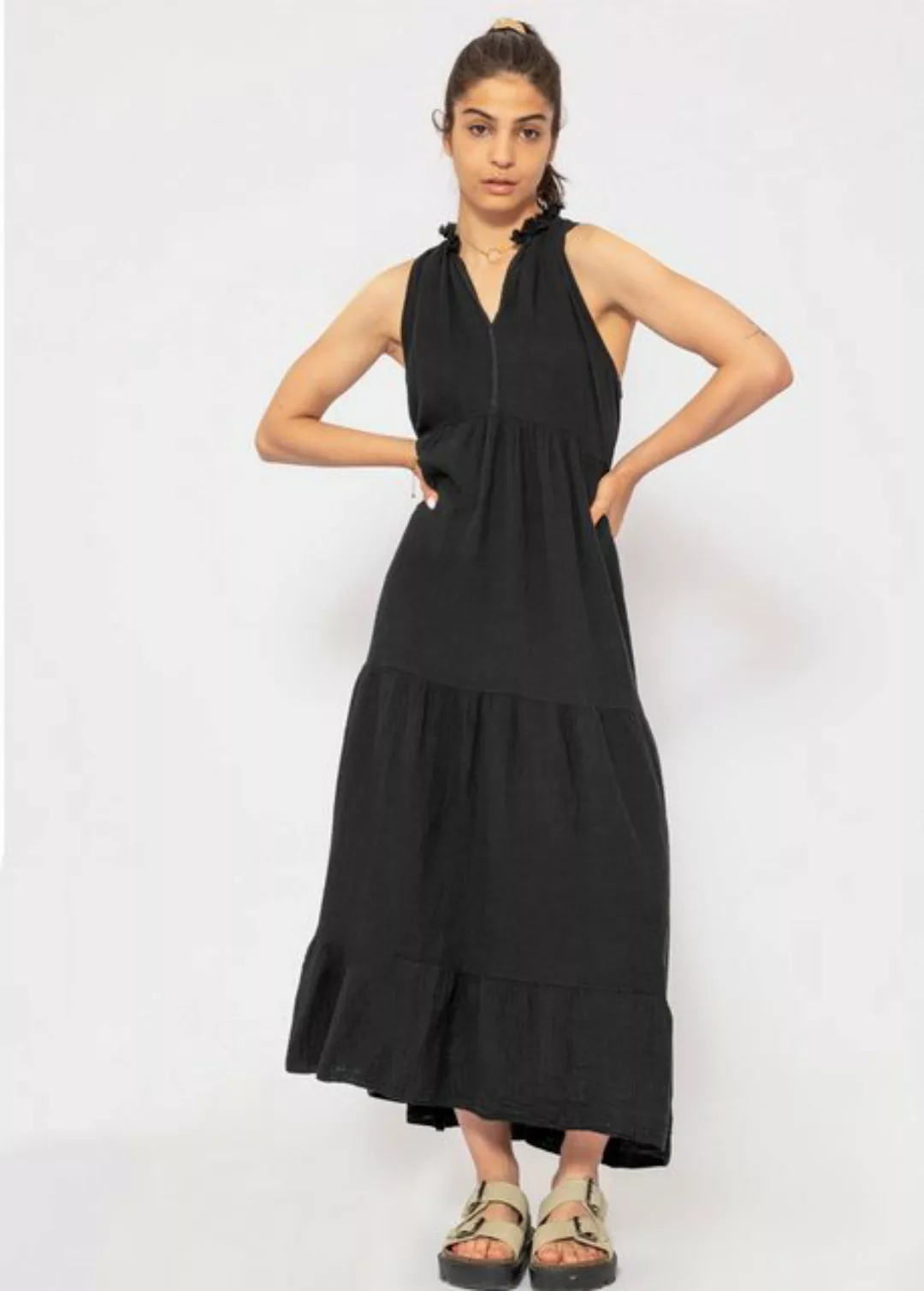 SASSYCLASSY Maxikleid Langes Musselin Kleid mit Stufendesign Maxikleid aus günstig online kaufen