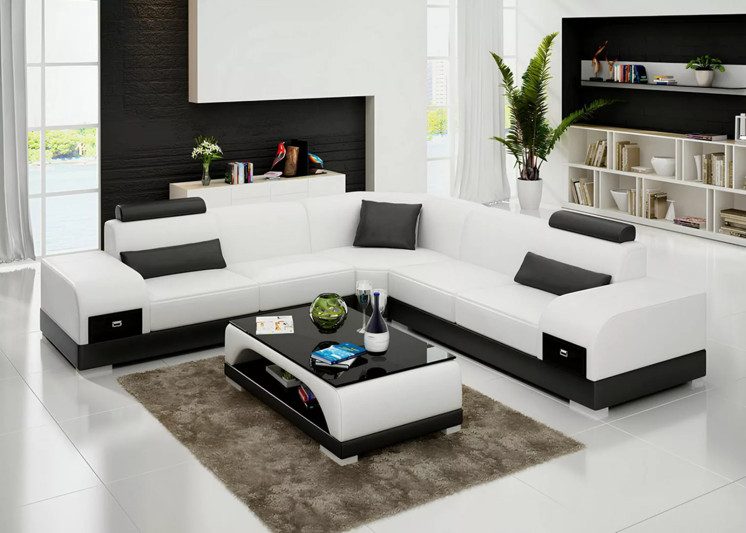 Xlmoebel Ecksofa Neu Ecksofa aus Leder mit modernem Design und USB-Anschlus günstig online kaufen