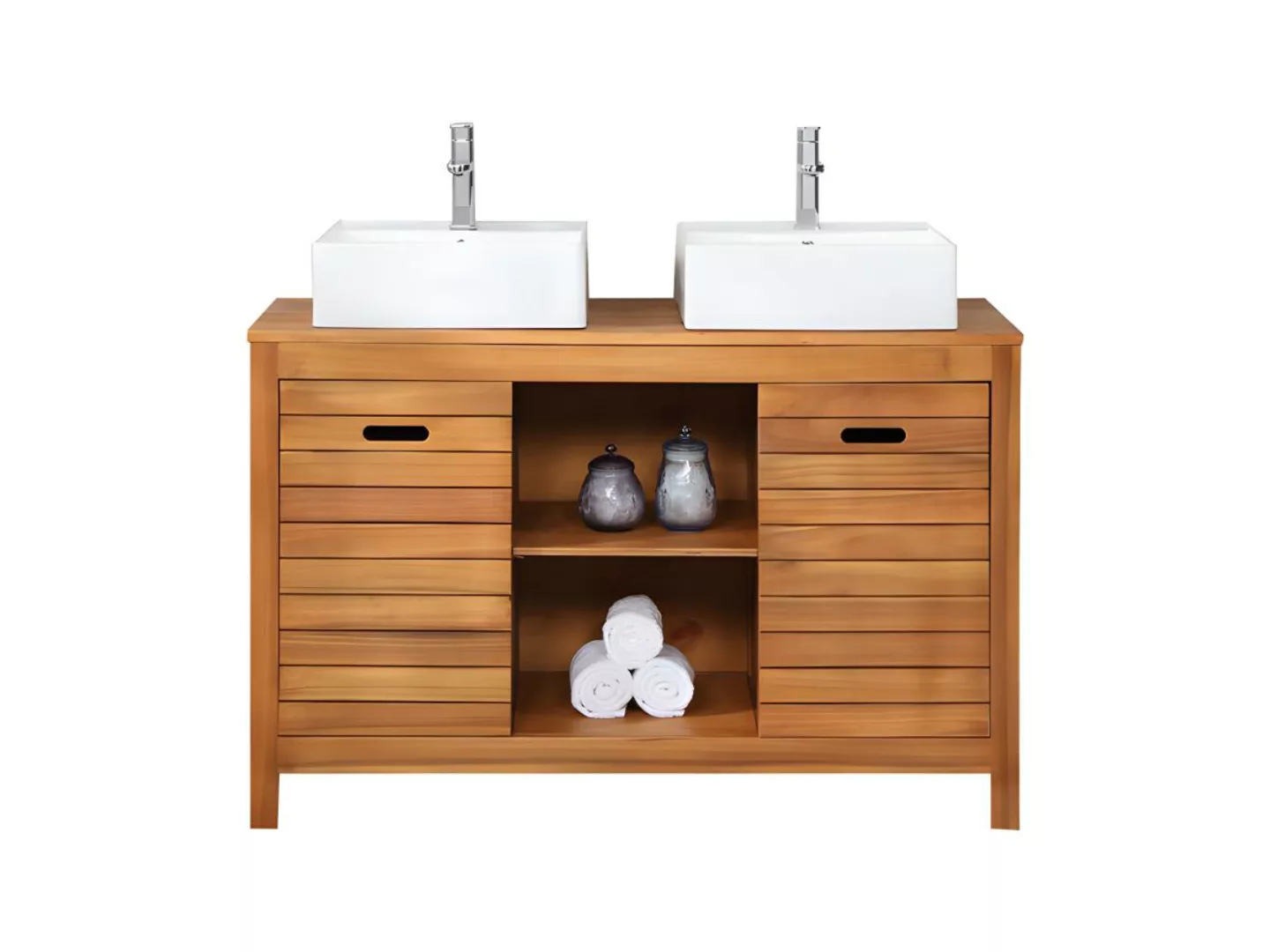 Waschbeckenunterschrank mit Einzelwaschbecken - Akazienholz - 130 cm - PULU günstig online kaufen