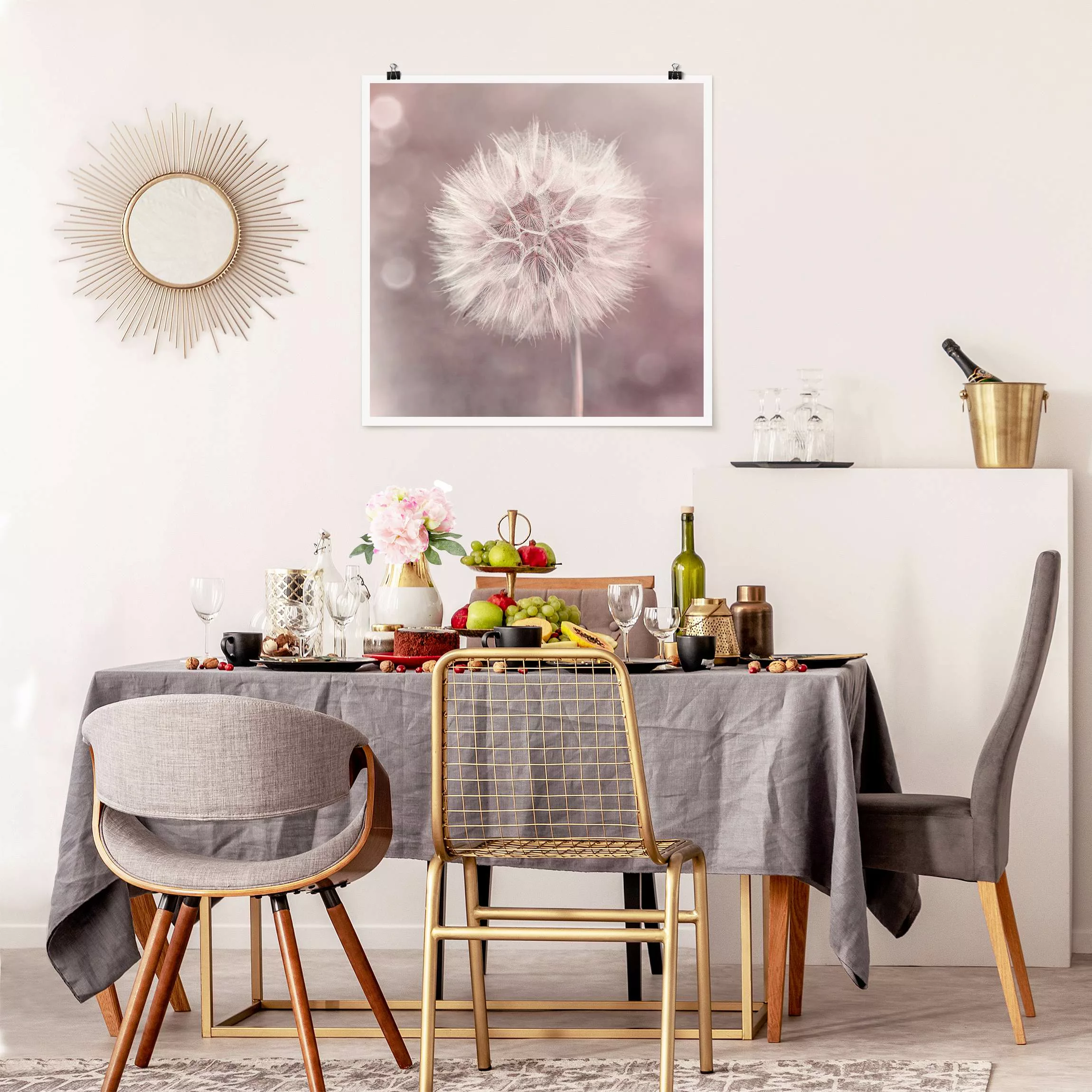 Poster Pusteblume Bokeh rosa günstig online kaufen