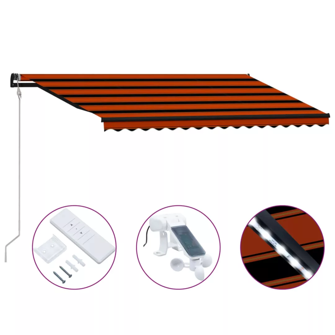 Einziehbare Markise Mit Windsensor & Led 400x300cm Orange Braun günstig online kaufen