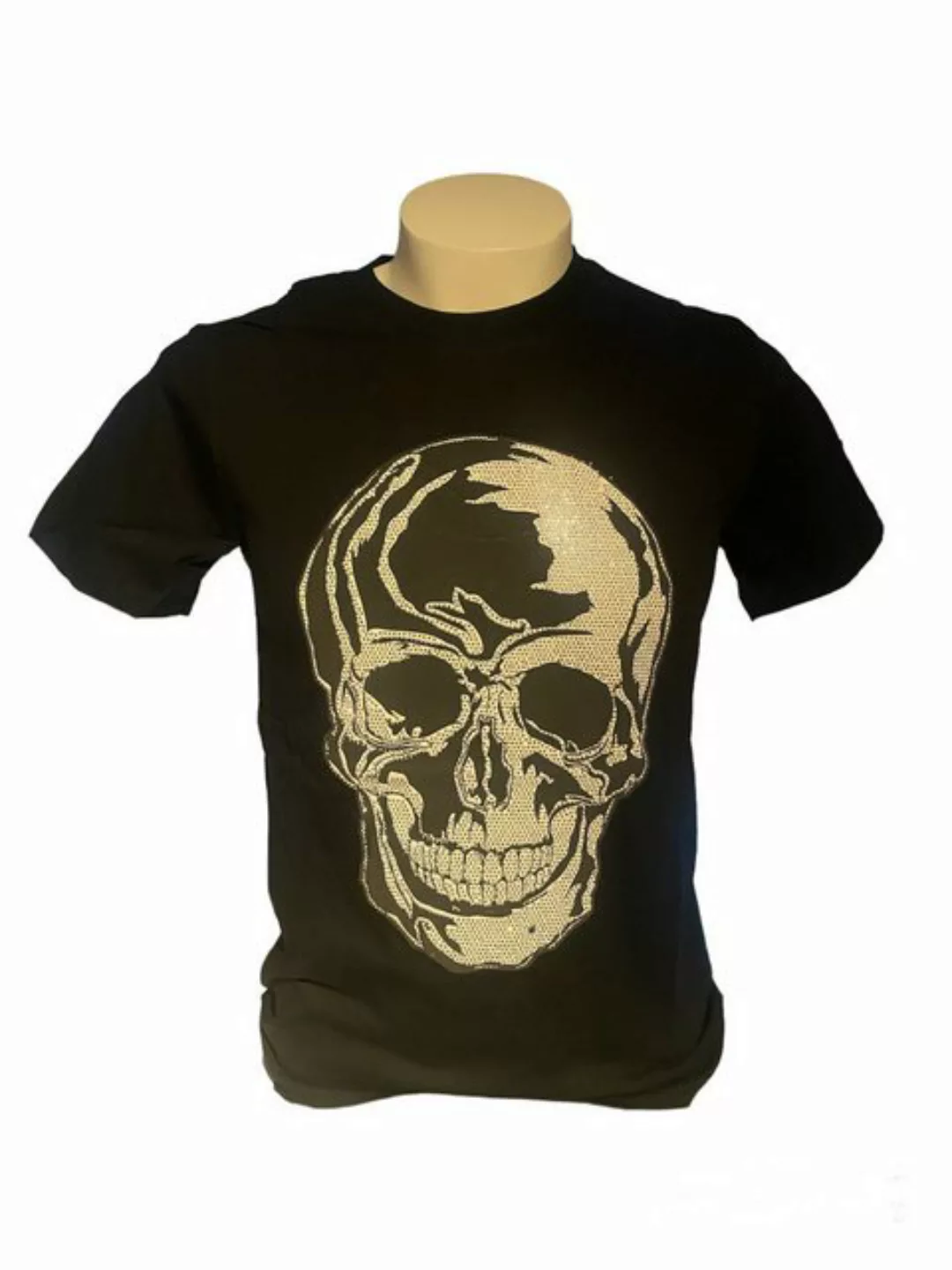 Aaron Bane Kurzarmshirt Totenkopf T Shirt Glitzer Skull tshirt mit Strass S günstig online kaufen
