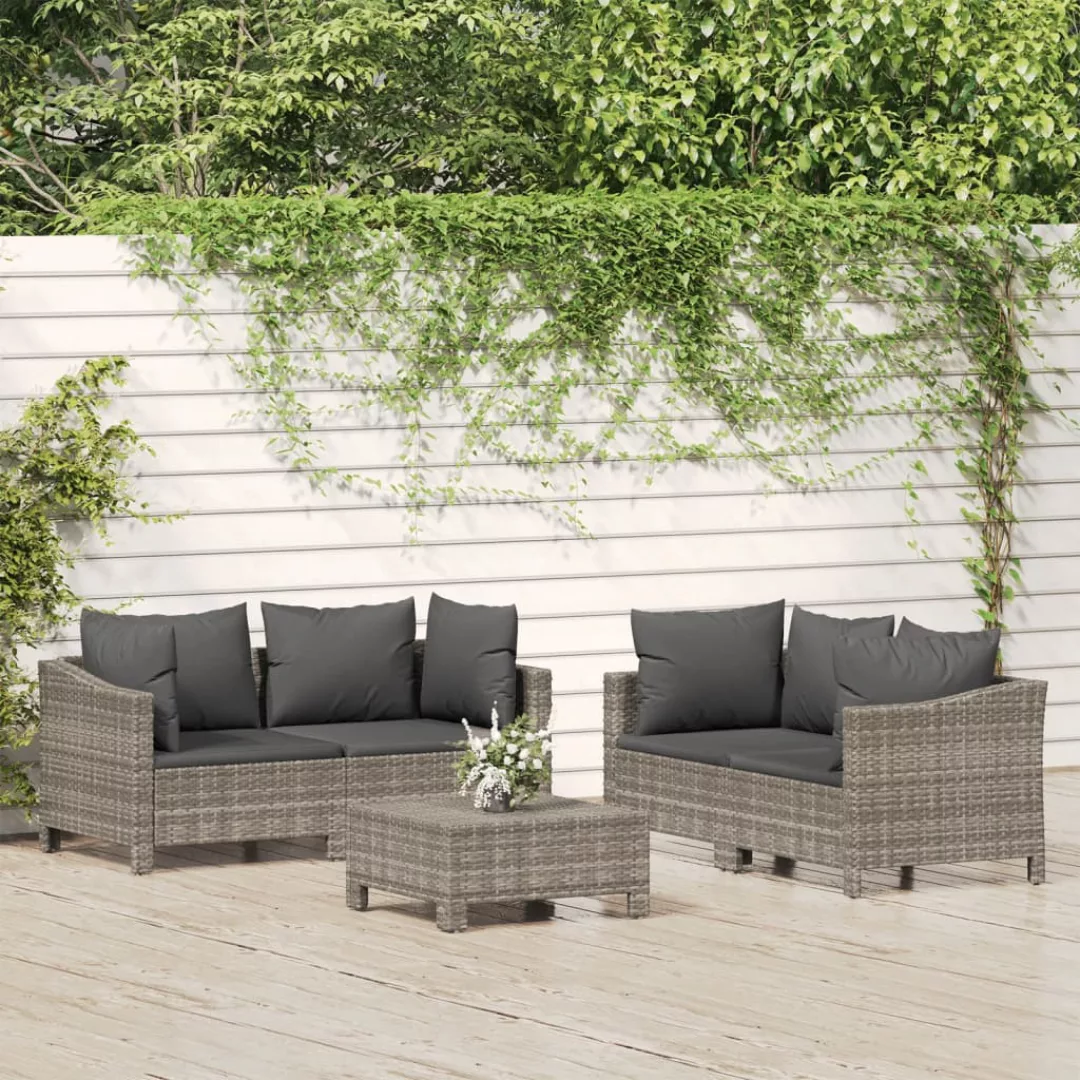 Vidaxl 5-tlg. Garten-lounge-set Mit Kissen Grau Poly Rattan günstig online kaufen