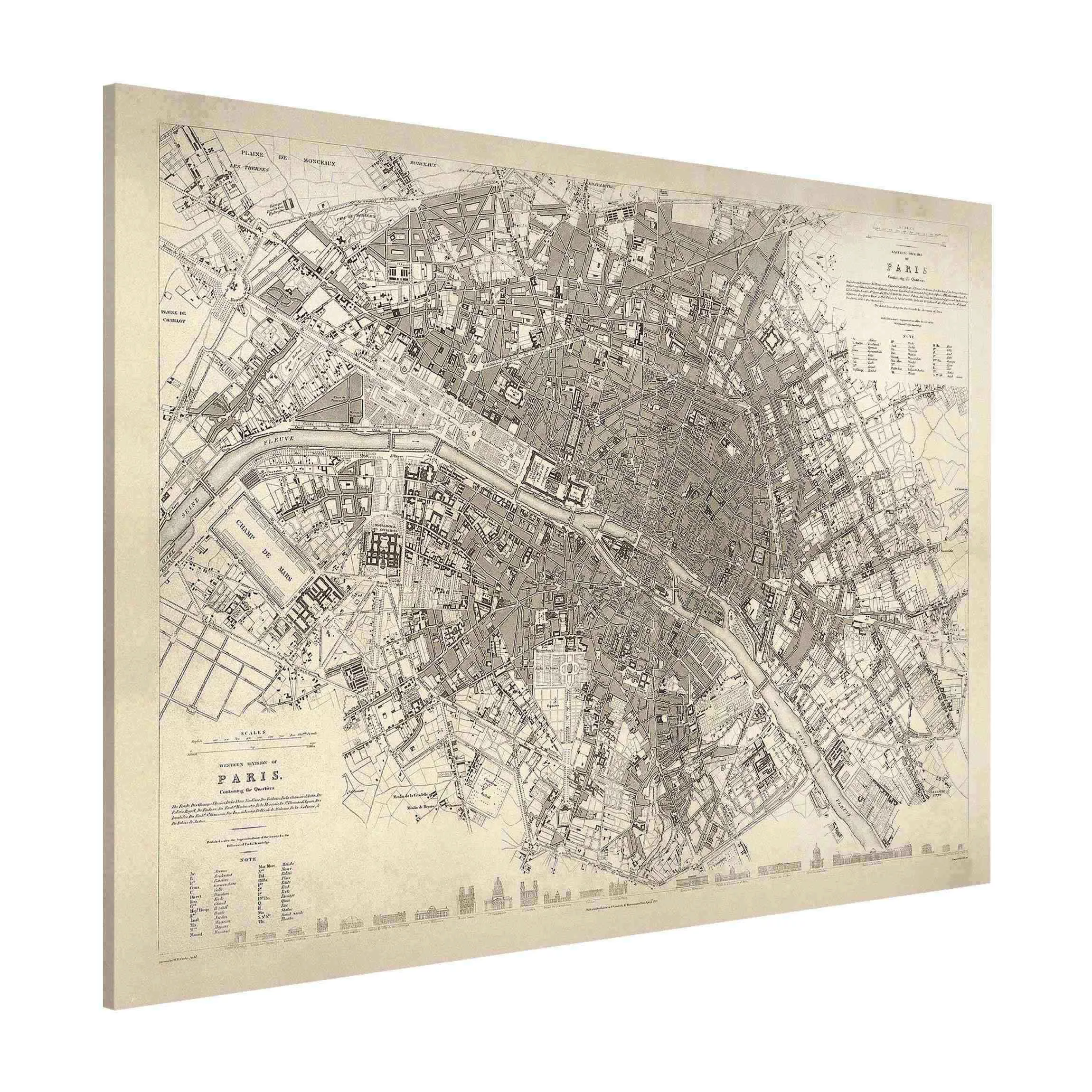 Magnettafel Architektur & Skyline - Querformat 4:3 Vintage Stadtplan Paris günstig online kaufen