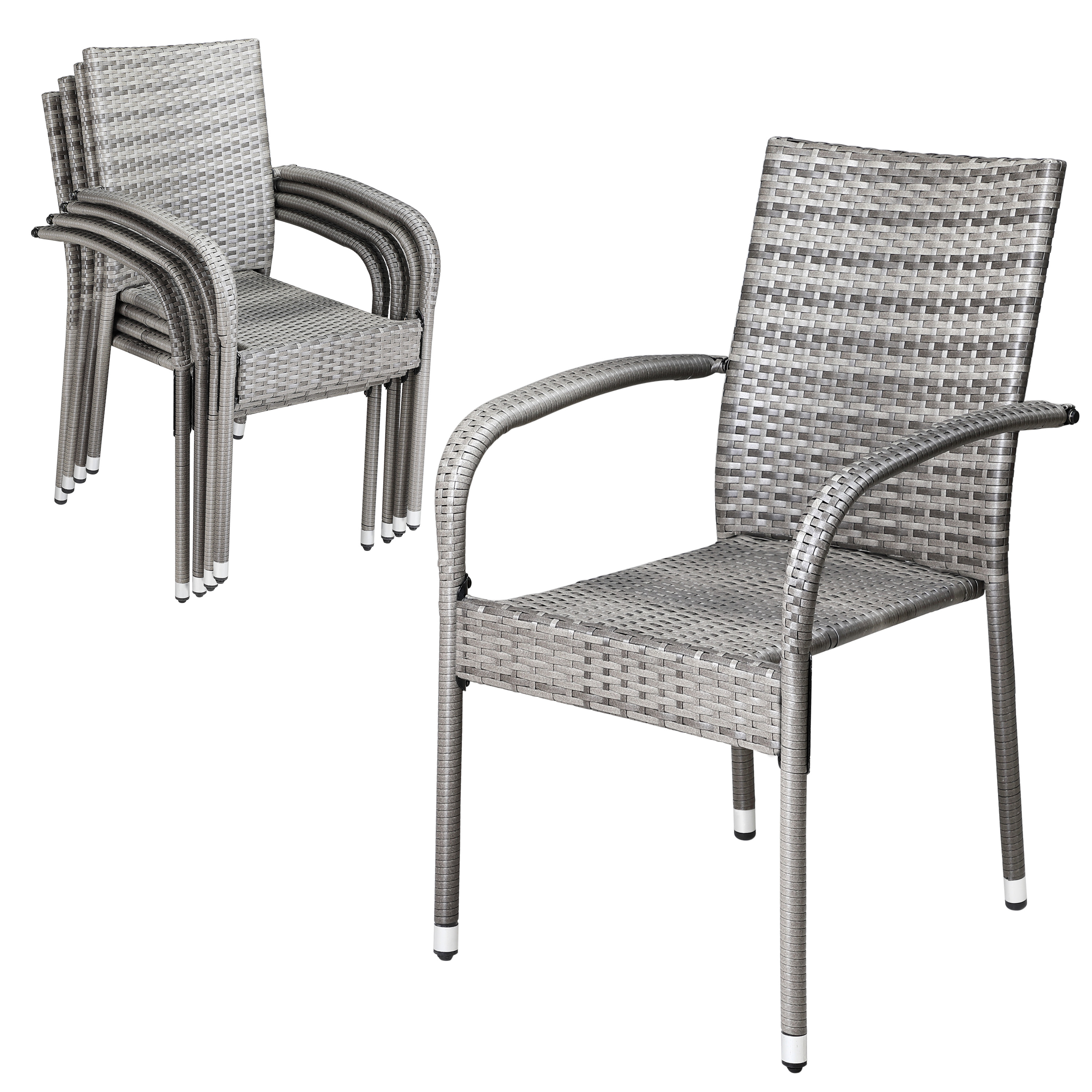 Polyrattan Stapelstuhl Comfort 4er-Set Grau günstig online kaufen