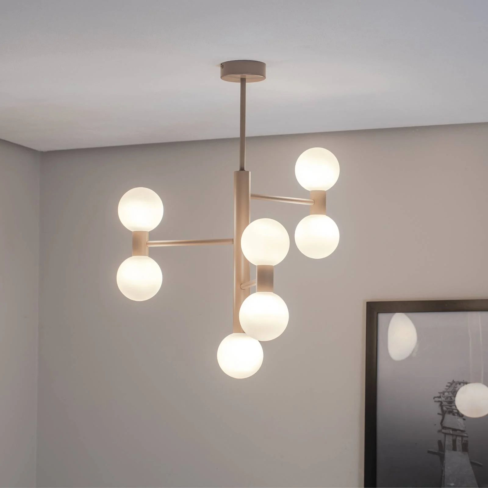 Deckenleuchte Flare 7, beige, 7-flammig, Glas, Metall günstig online kaufen