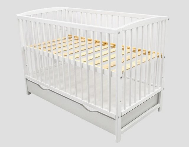 Babyhafen Kinderbett Babybett weiß 60 × 120 cm, mit Schublade Umbaubar, Git günstig online kaufen