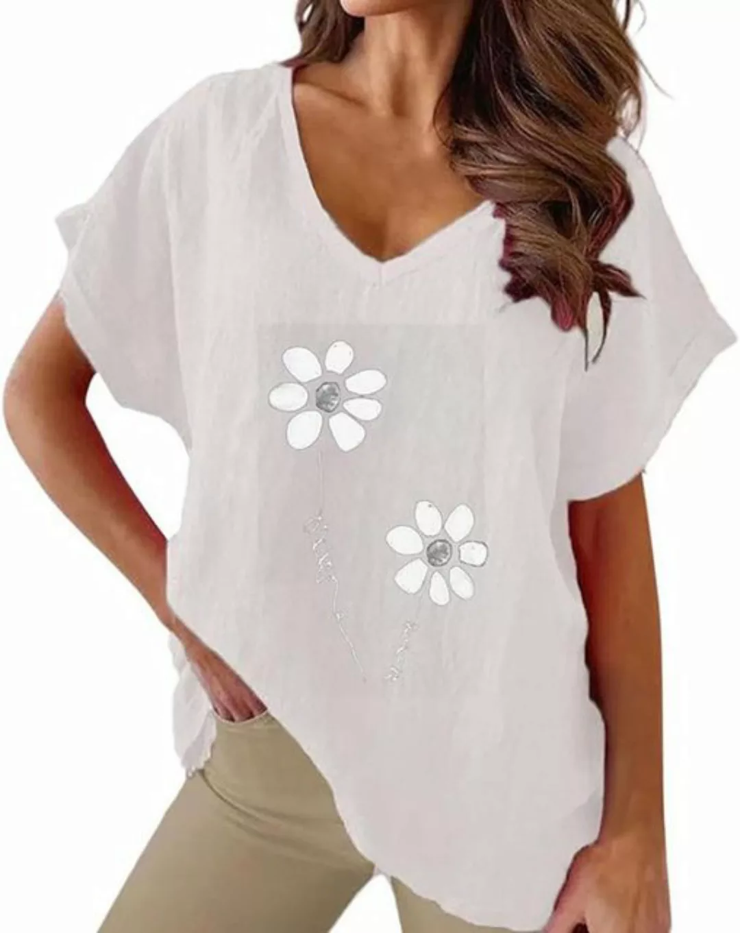BlauWave Kurzarmshirt Bedrucktes Kurzarm-T-Shirt aus Baumwolle mit V-Aussch günstig online kaufen