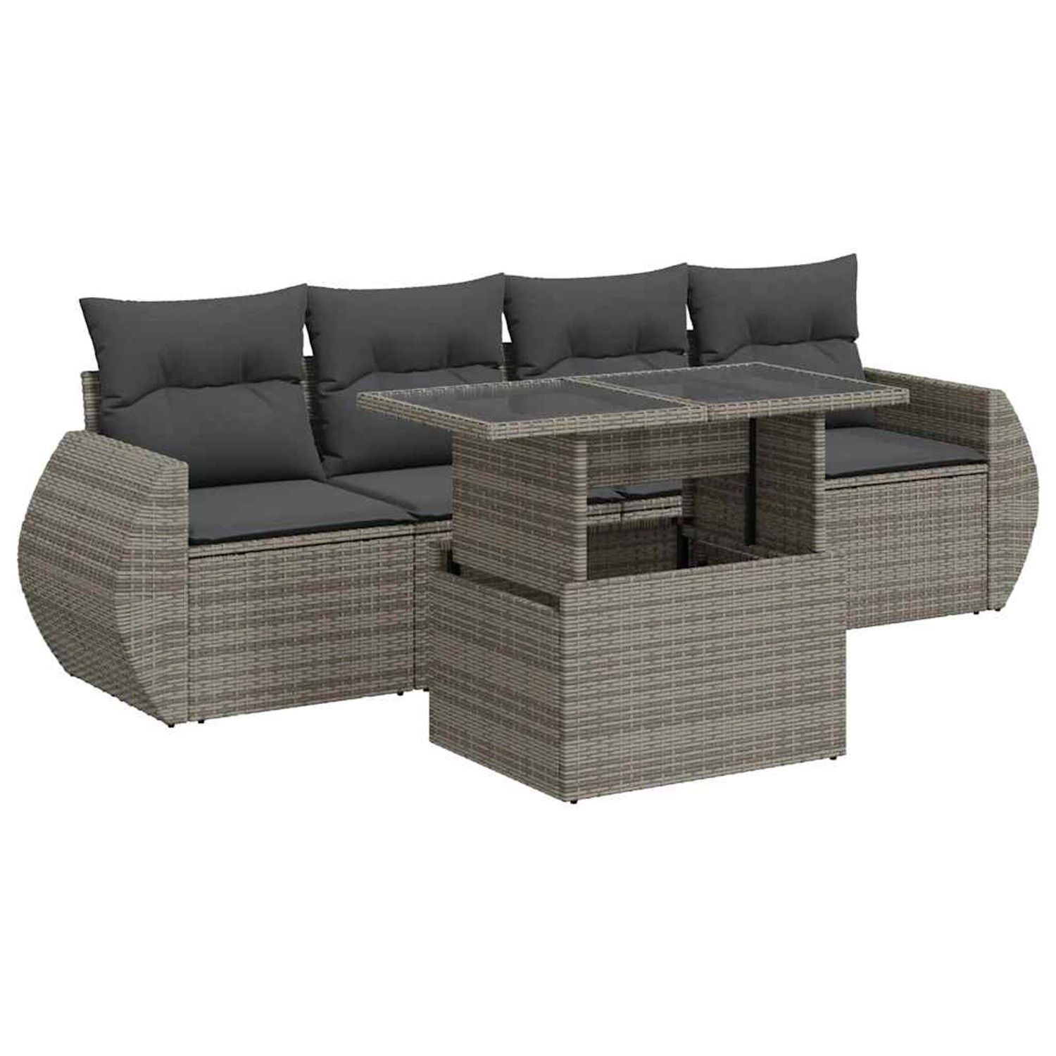 vidaXL 5-Tlg Garten-Sofagarnitur mit Kissen Grau Poly Rattan 3326561 günstig online kaufen