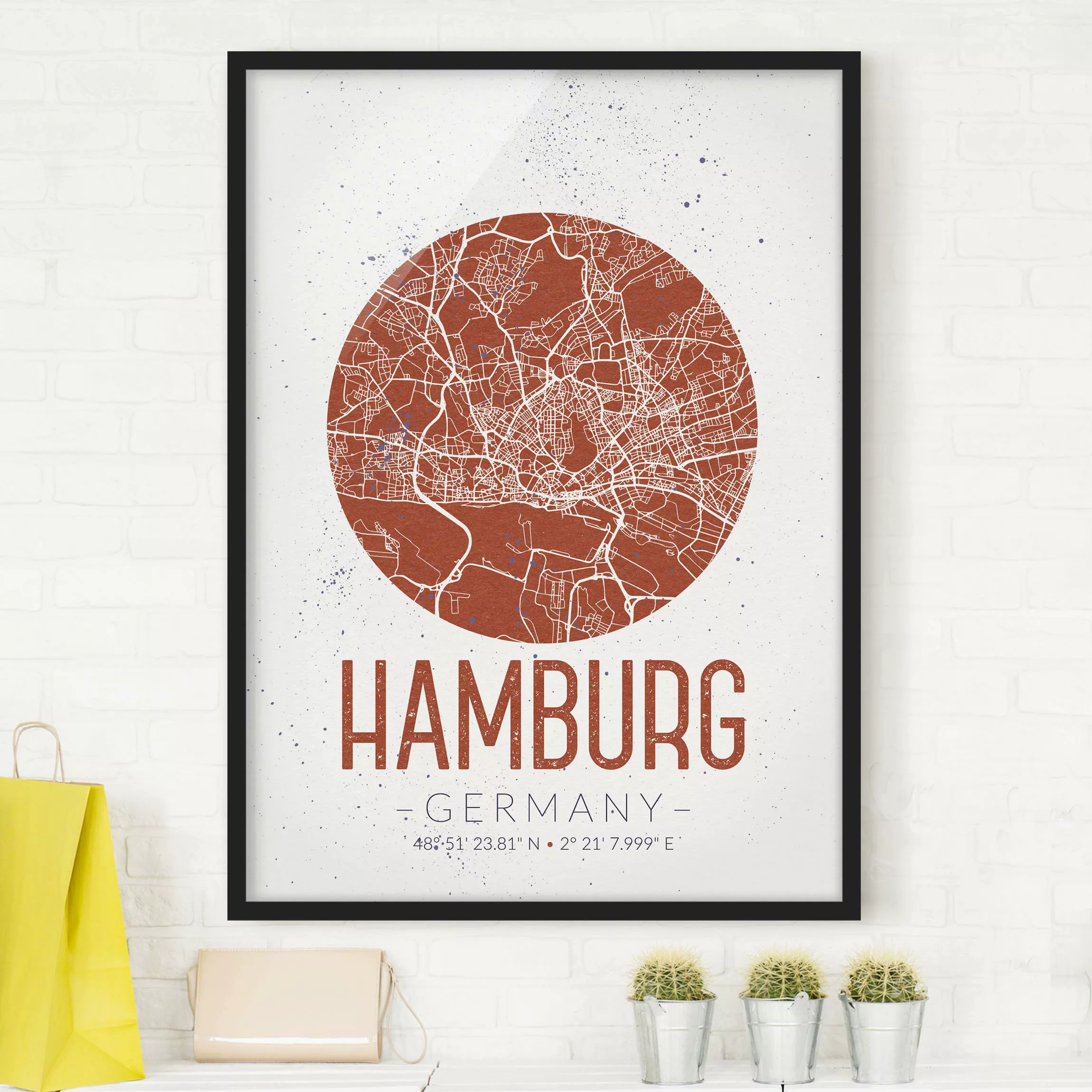 Bild mit Rahmen Stadtplan - Hochformat Stadtplan Hamburg - Retro günstig online kaufen
