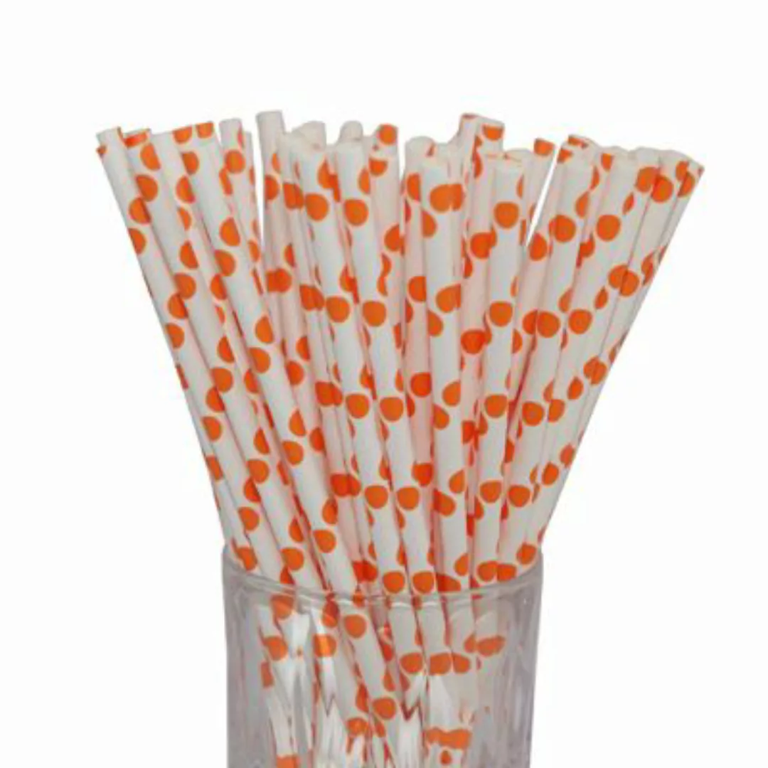 LUXENTU Papier-Trinkhalm orange/weiß gepunktet 100 Stück Trinkhalme günstig online kaufen