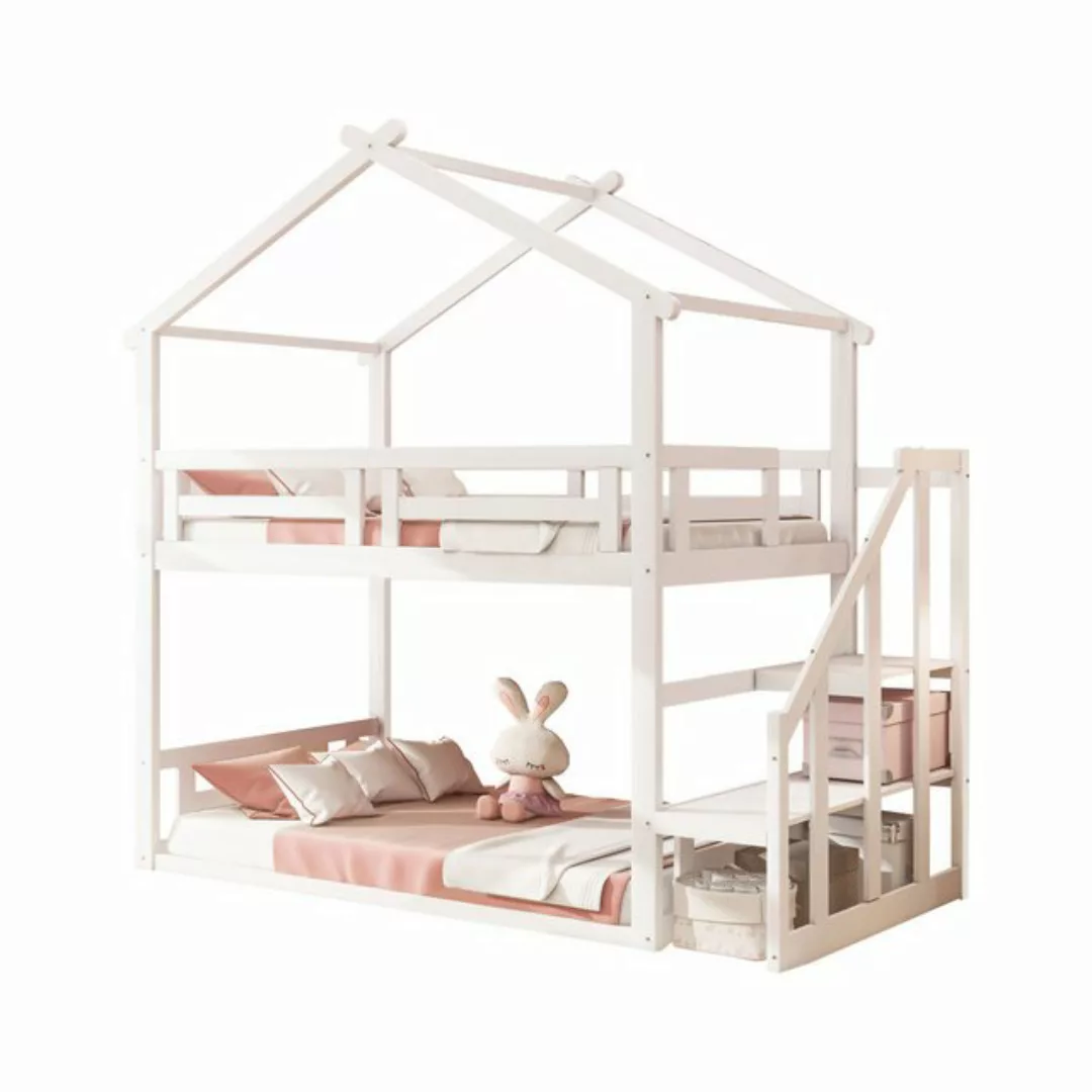 Flieks Etagenbett, Kinderbett Hochbett mit oberem Lattenrost und Treppe 90x günstig online kaufen