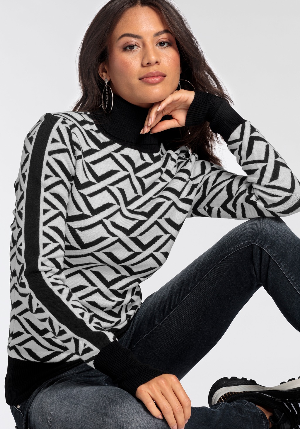 Melrose Rollkragenpullover, mit Jacquard-Muster günstig online kaufen