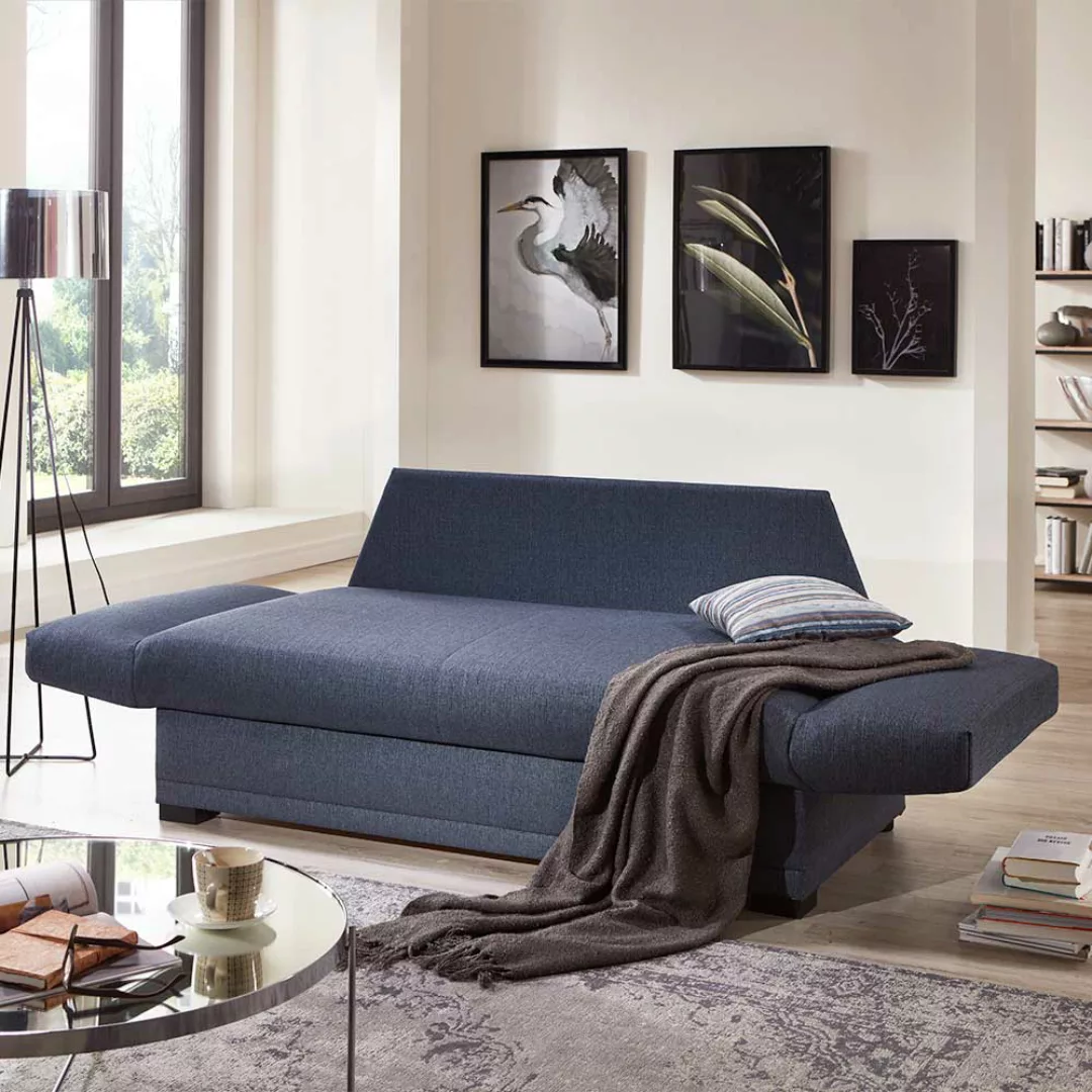 Sofa Bett in Blau Webstoff Made in Germany günstig online kaufen