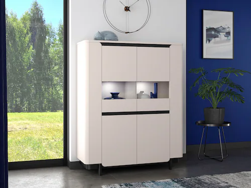 FORTE Vitrine "Vodol", Highboard, Glatüren, abgerundete Kanten günstig online kaufen