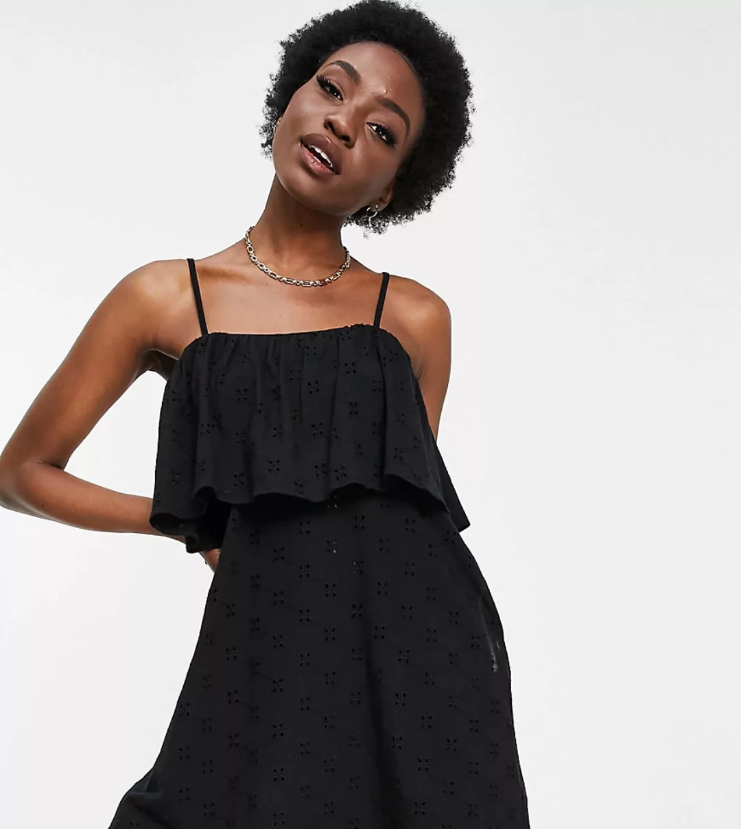 ASOS DESIGN Tall – Minikleid in Schwarz mit Riemchenträgern, Overlay und Lo günstig online kaufen
