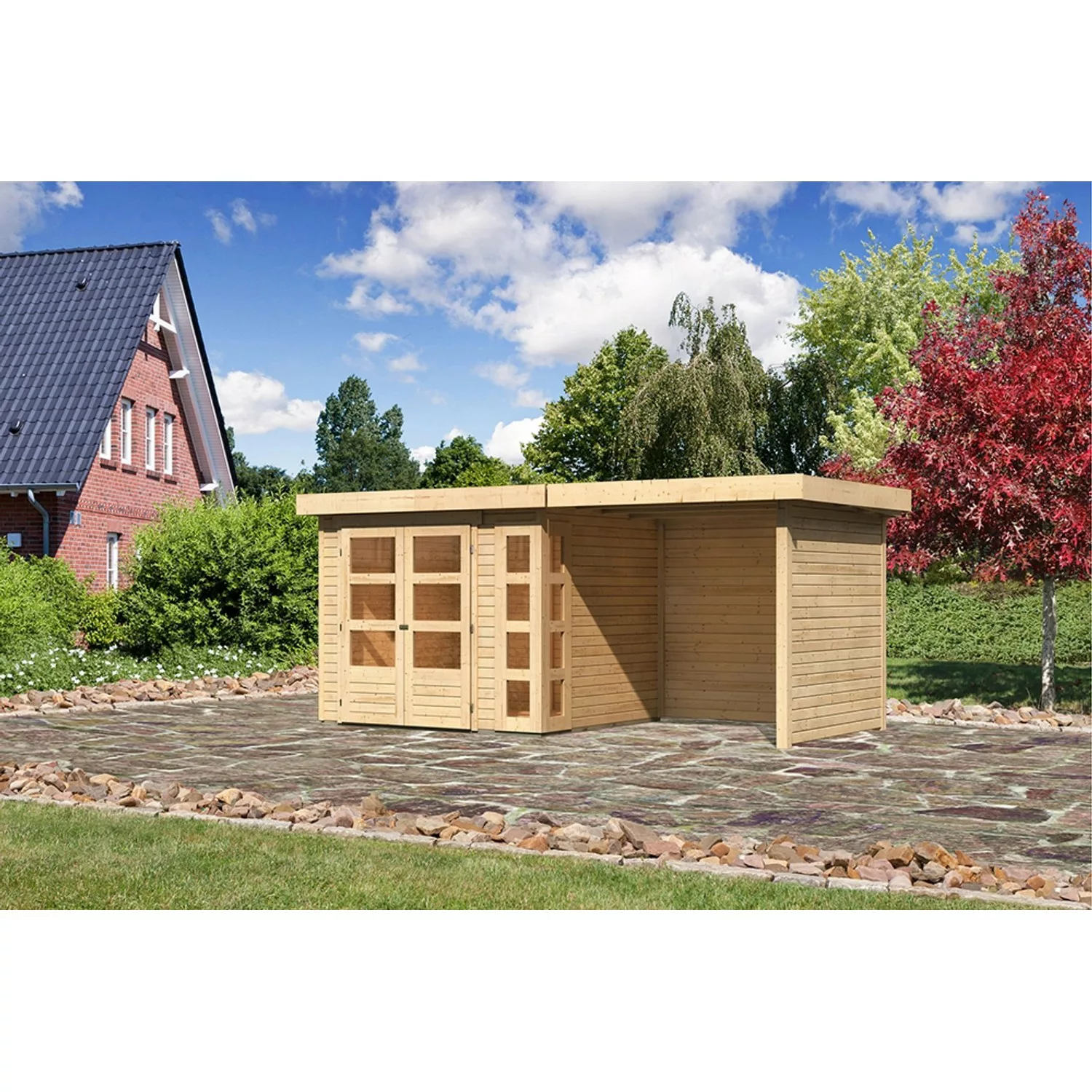 Karibu Holz-Gartenhaus Sölve Natur Flachdach Unbehandelt 238 cm x 213 cm günstig online kaufen