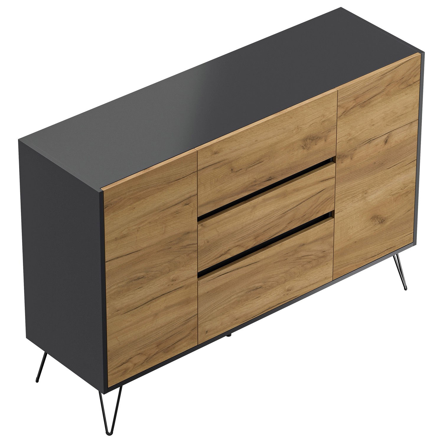 Posseik Sideboard Industrial N 3 Schubladen 2 Türen 140 cm Grafit Eiche Fro günstig online kaufen