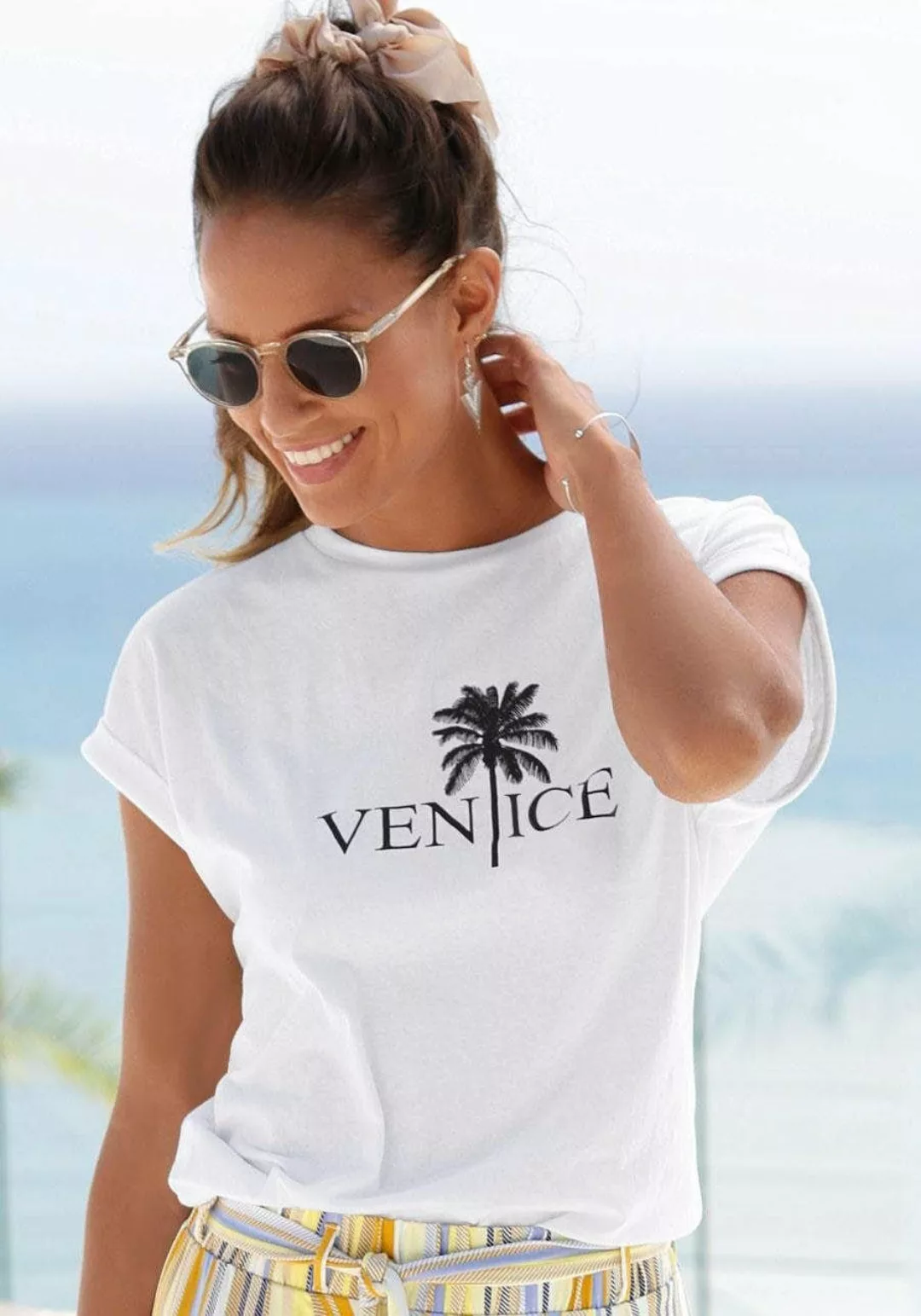 Venice Beach Rundhalsshirt mit Frontdruck, T-shirt aus Baumwolle, Kurzarmsh günstig online kaufen
