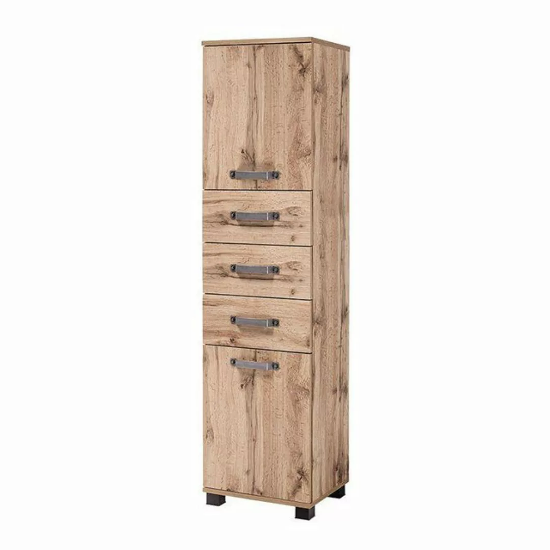 Lomadox Hochschrank LIMA-04 Badschrank Badezimmer Midischrank Schrank Eiche günstig online kaufen