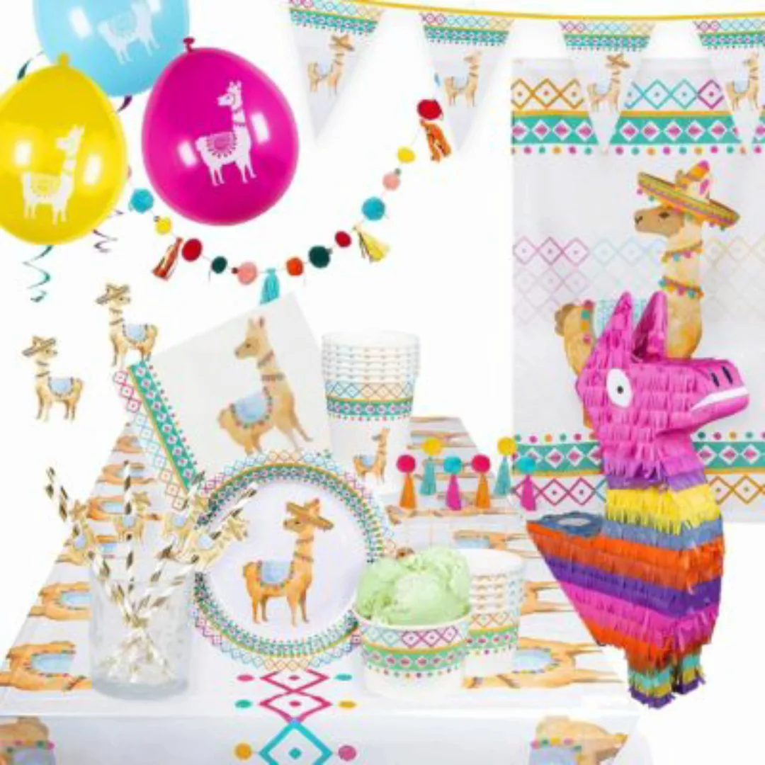 METAMORPH Lama Party Deko Set Deluxe 49-teilig mit Lama Piñata bunt günstig online kaufen