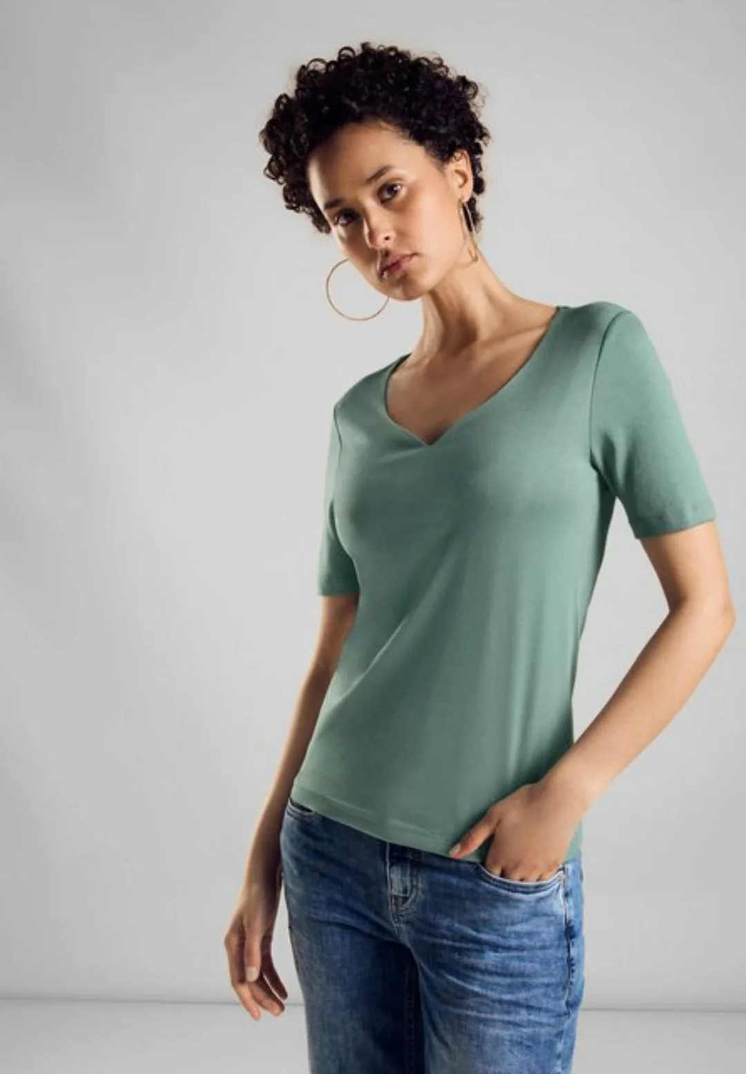STREET ONE V-Shirt in Unifarbe günstig online kaufen