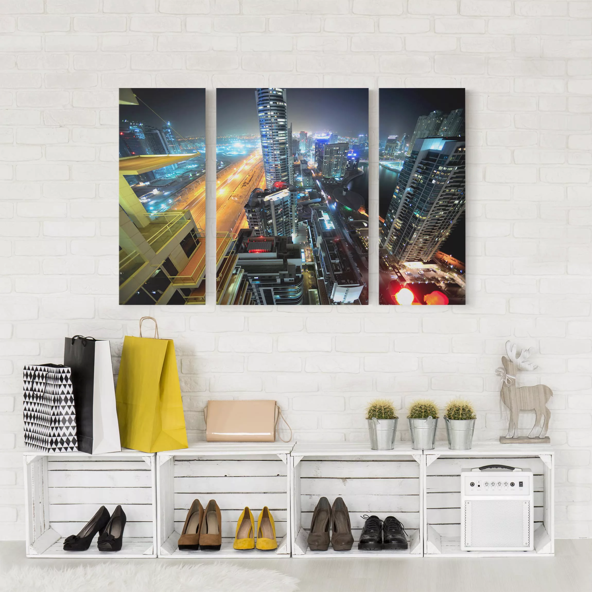 3-teiliges Leinwandbild Architektur & Skyline - Querformat Dubai Lights günstig online kaufen