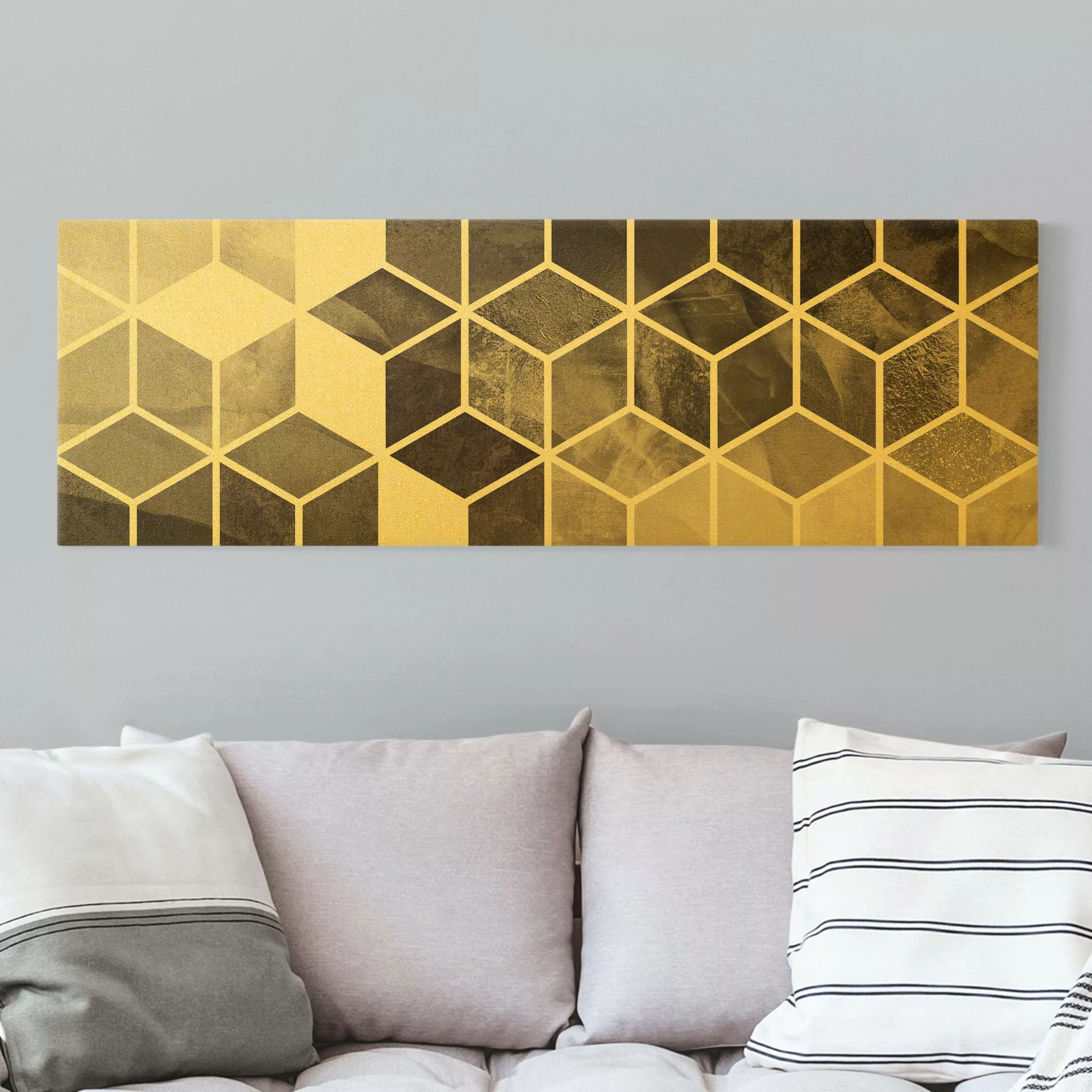 Leinwandbild Gold Goldene Geometrie - Schwarz Weiß günstig online kaufen