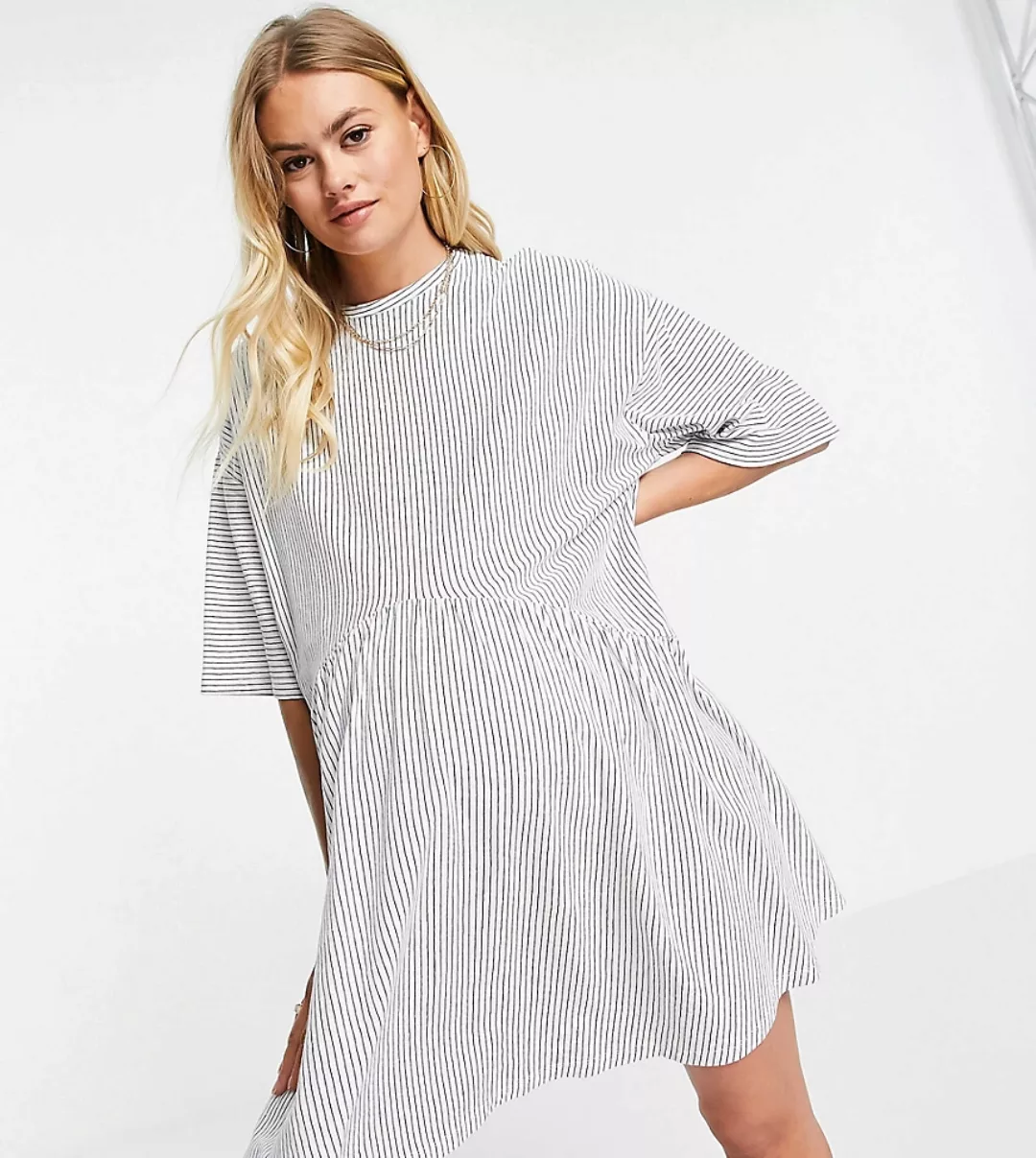 ASOS DESIGN Maternity – Kurzes, gestreiftes Oversize-Hängerkleid in Marineb günstig online kaufen