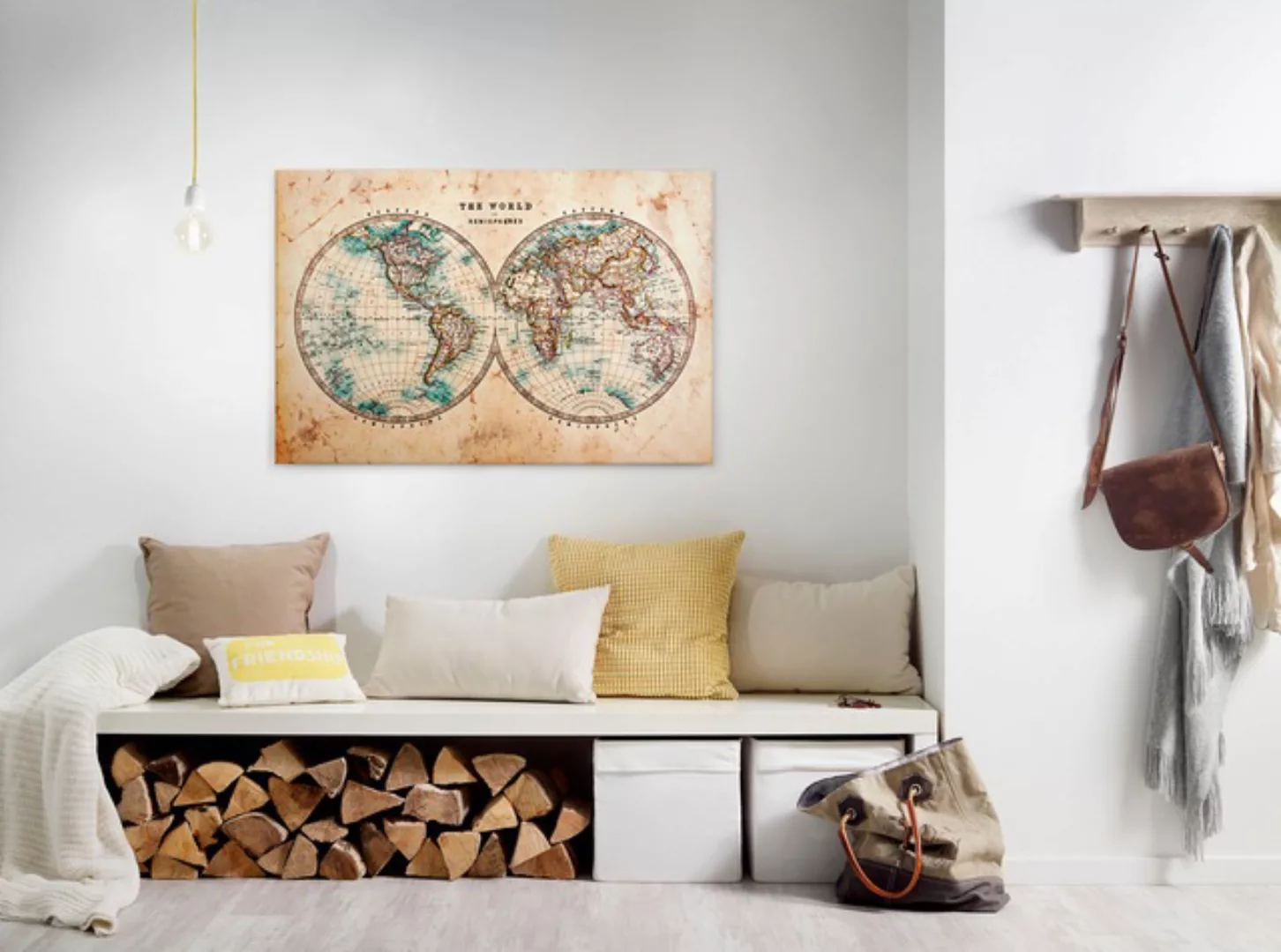 Bricoflor Leinwand Bild Mit Weltkarte Vintage Stil Beiges Wandbild Mit Land günstig online kaufen