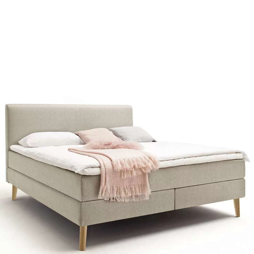 Amerikanisches Bett in Beige Webstoff Skandi Design günstig online kaufen