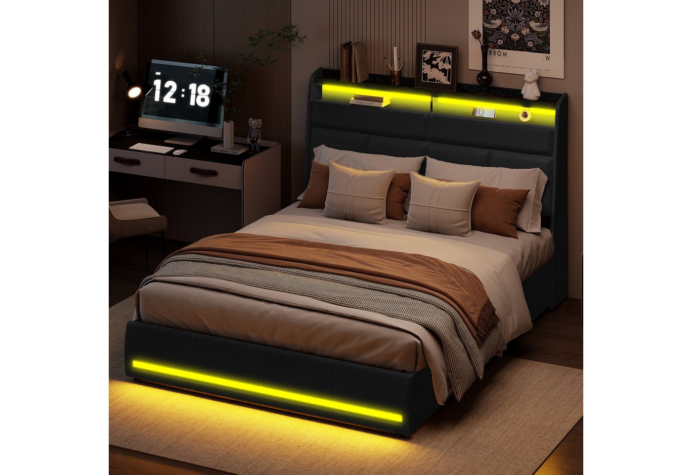 LuxeLiving Stauraumbett Polsterbett Doppelbett, mit LED-Beleuchtung und ver günstig online kaufen