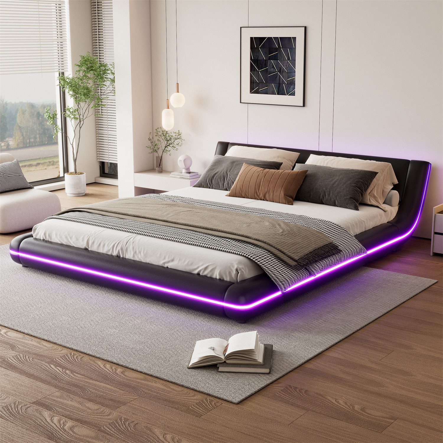 autolock Polsterbett Flachbett, Bodenbett, PU, LED-Umgebungslicht,weiß günstig online kaufen