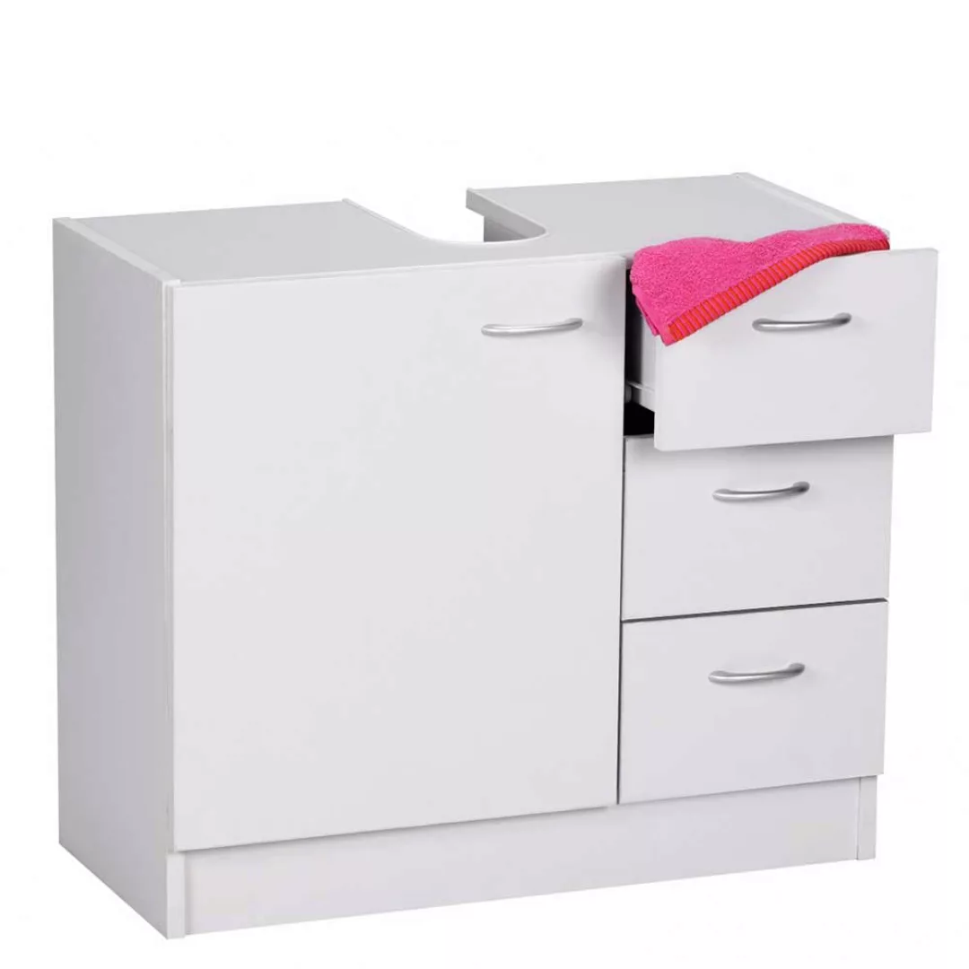 Weiße Waschtischkonsole mit drei Schubladen Drehtür günstig online kaufen