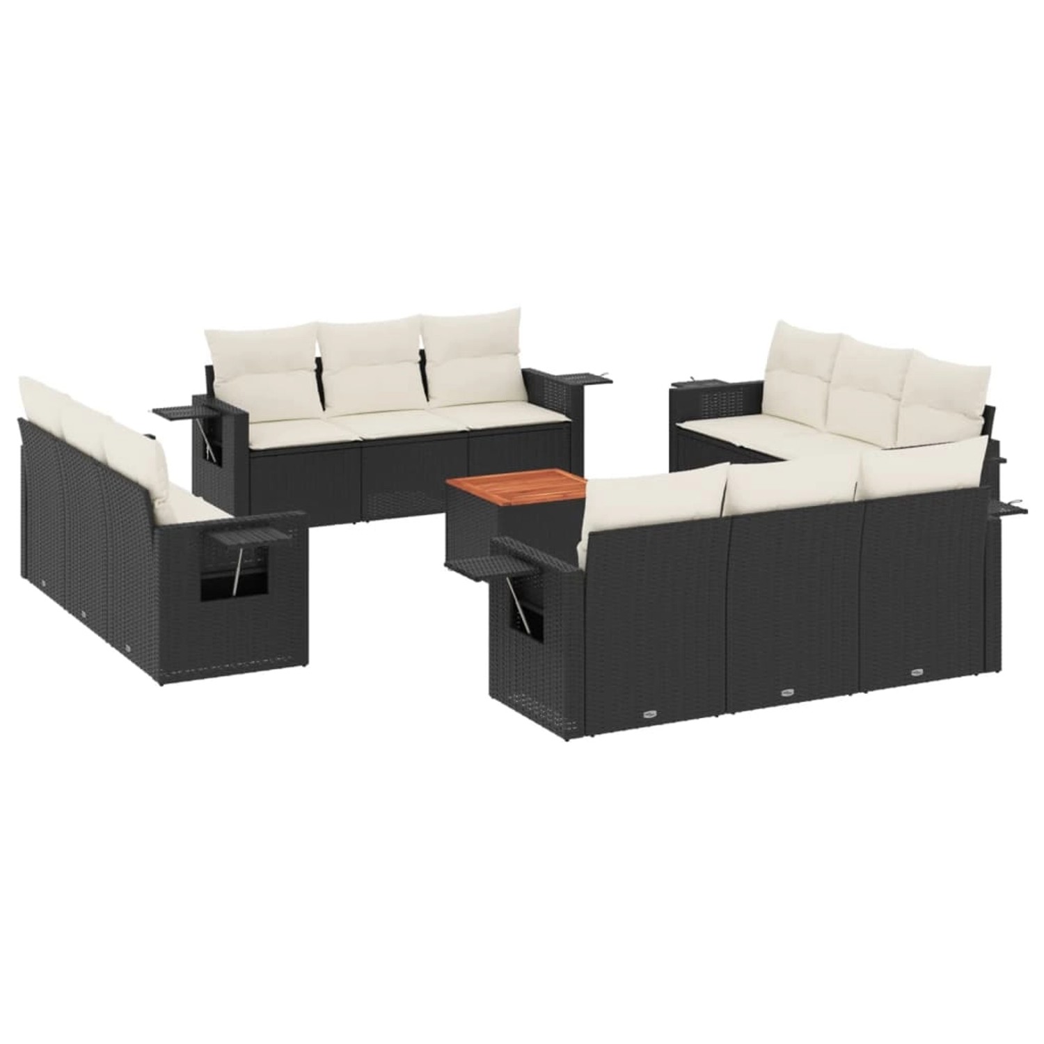 vidaXL 13-Tlg Garten-Sofagarnitur mit Kissen Schwarz Poly Rattan 3256826 günstig online kaufen