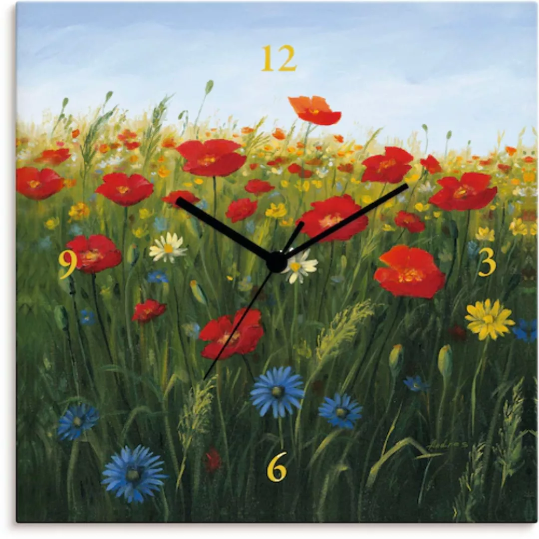 Artland Wanduhr »Mohnblumen Landschaft II«, lautlos ohne Tickgeräusche günstig online kaufen