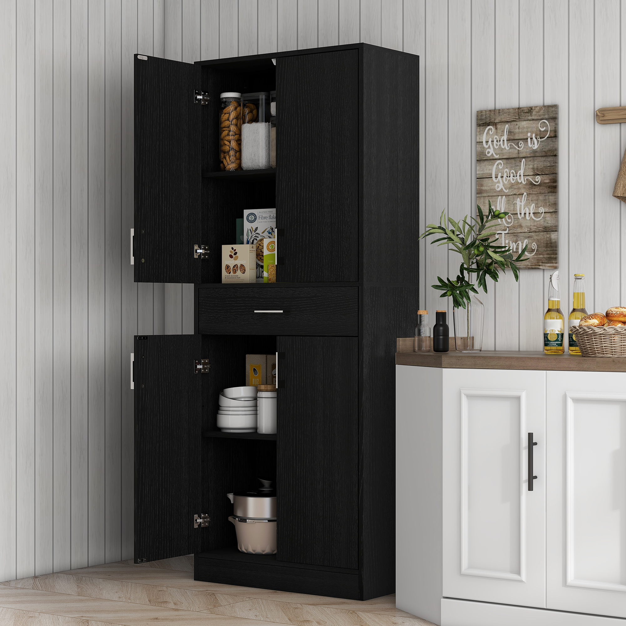 HOMCOM Buffet Küchenschrank Highboard 2 höhenverstellbare Regale 4 Türen 2 günstig online kaufen