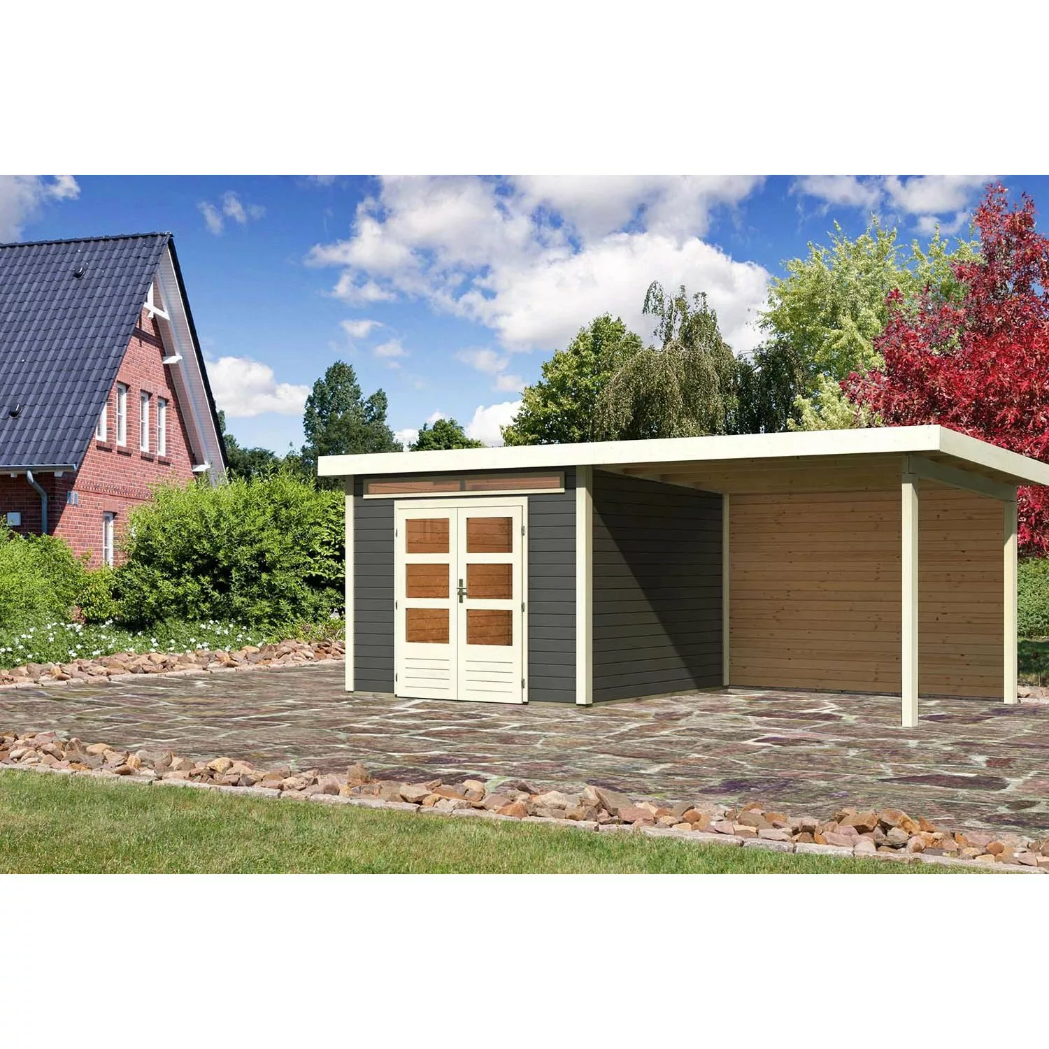 Karibu Holz-Gartenhaus/Gerätehaus Kumla 6 Terragrau Pultdach Lackiert 270 c günstig online kaufen