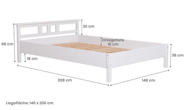 TICAA Einzelbett und Doppelbett Merci Kiefer Weiß 140 x 200 cm weiß günstig online kaufen