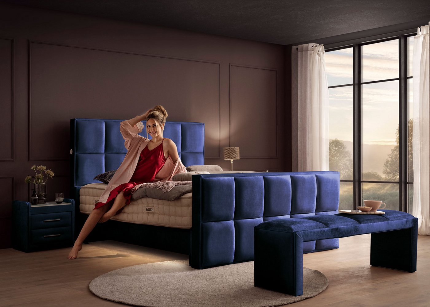 BettCo Boxspringbett Luxus Keno (in Royalblau Velvet Samt, 140 x 200 cm), H günstig online kaufen