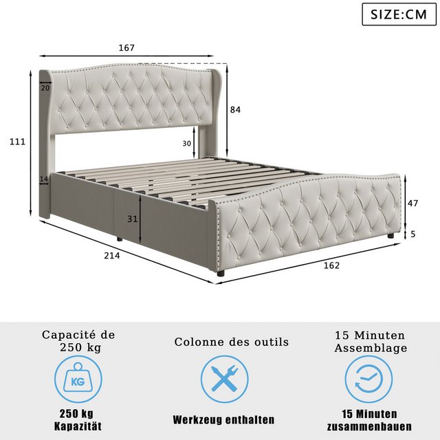 FUROKOY Polsterbett Hydraulisches Doppelbett Kiefernholzbett Funktionsbett günstig online kaufen