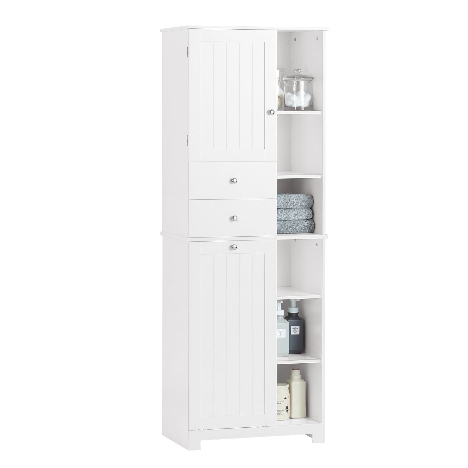 SoBuy Hochschrank mit ausklappbarem Wäschesack Holz Weiß BZR104-W günstig online kaufen