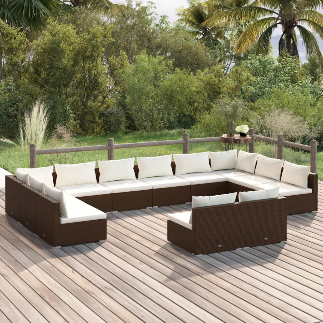 Vidaxl 12-tlg. Garten-lounge-set Mit Kissen Braun Poly Rattan günstig online kaufen