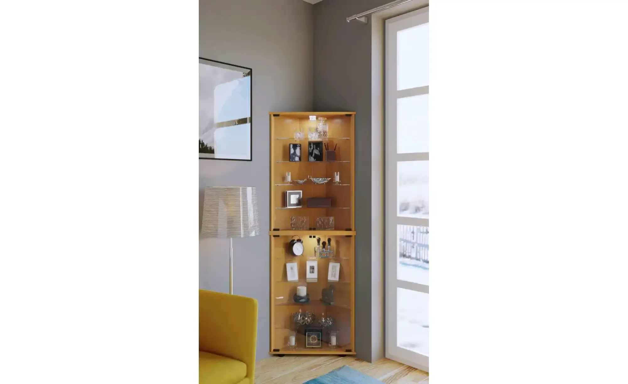 VCM Holz Glas Vitrine Sammelvitrine Glasvitrine Eckvitrine Standvitrine Vec günstig online kaufen